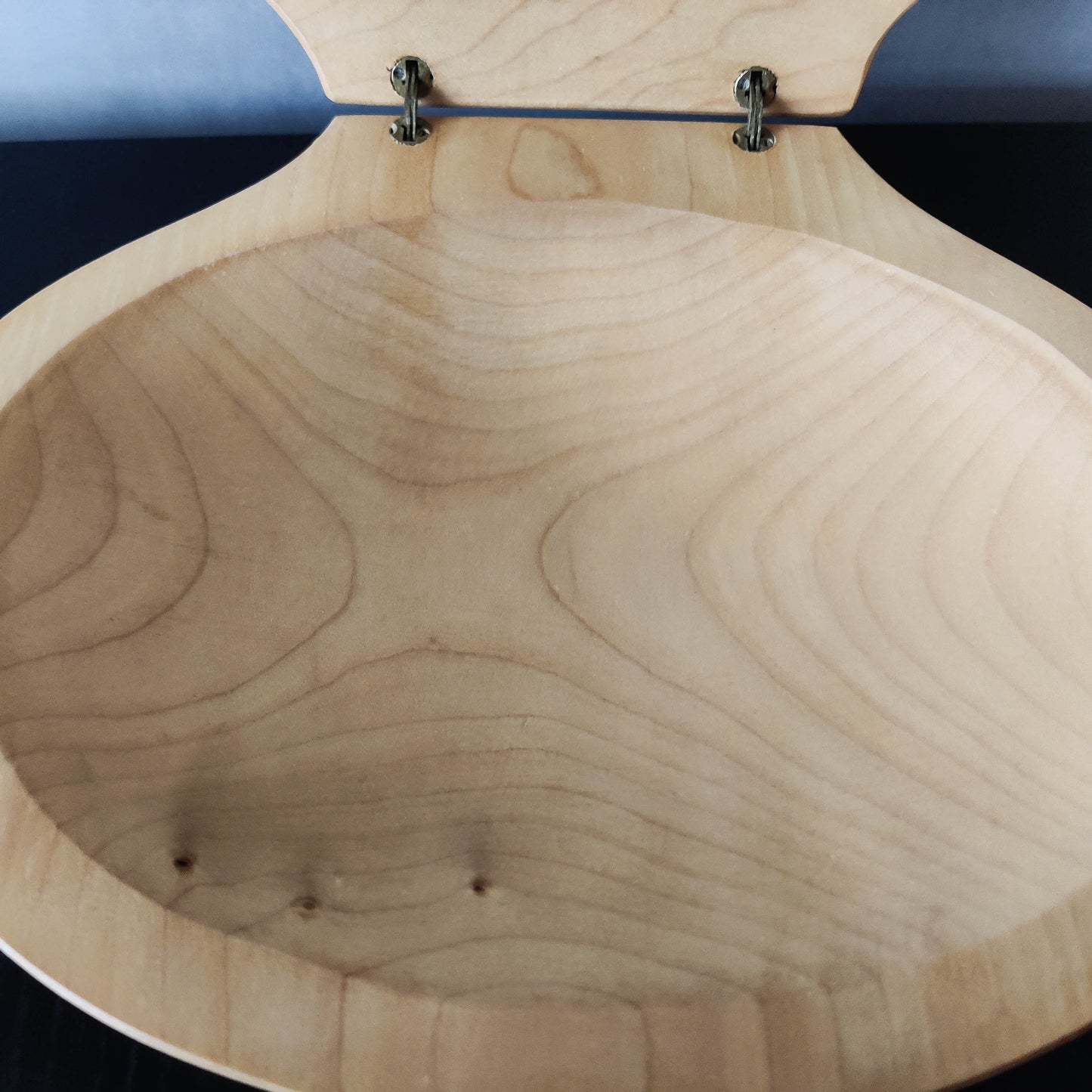 Sculptural hand carved beech wood scallop shell trinket box