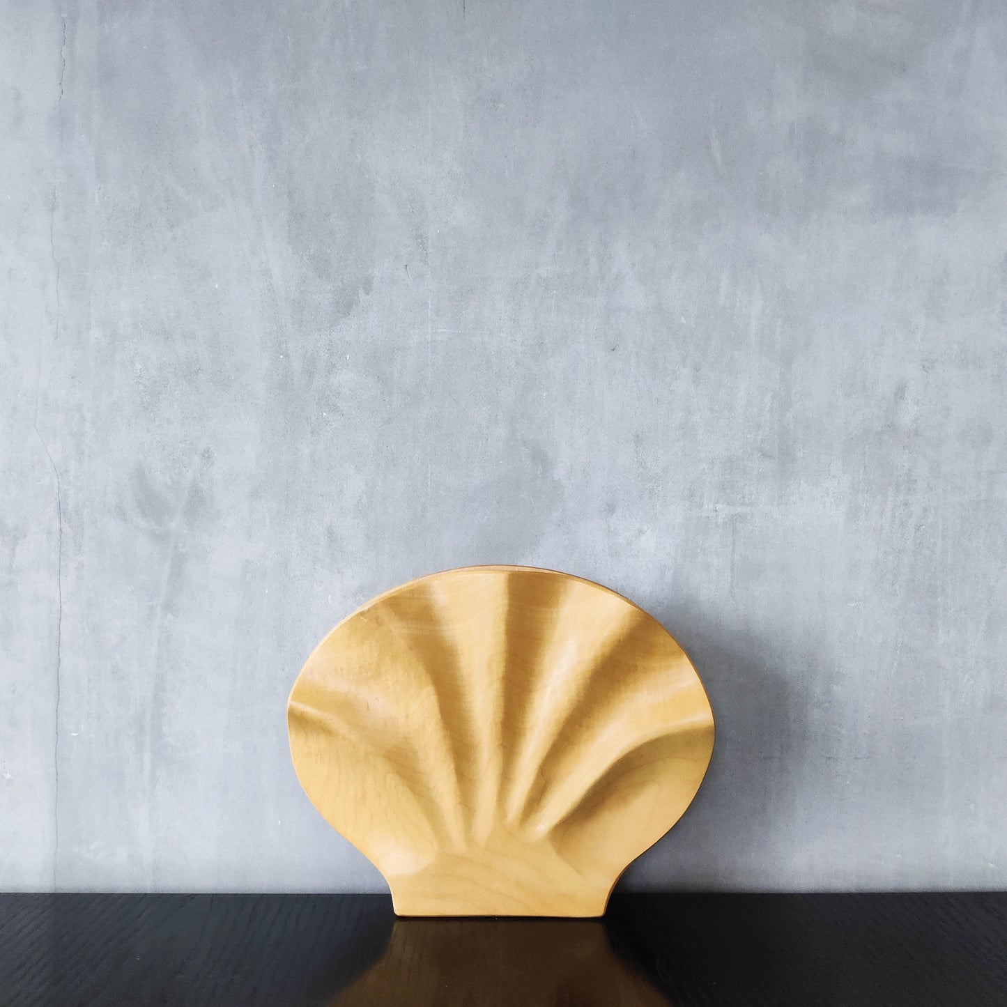 Sculptural hand carved beech wood scallop shell trinket box