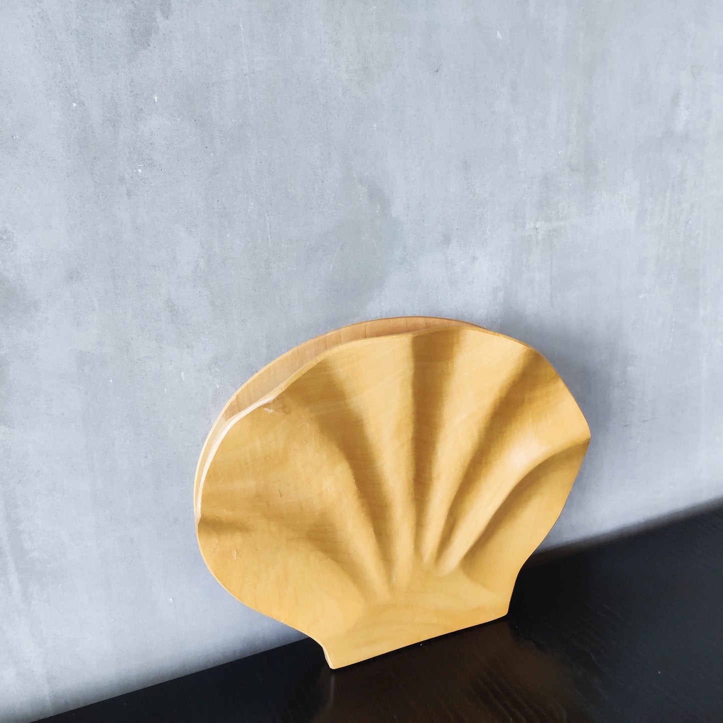 Sculptural hand carved beech wood scallop shell trinket box