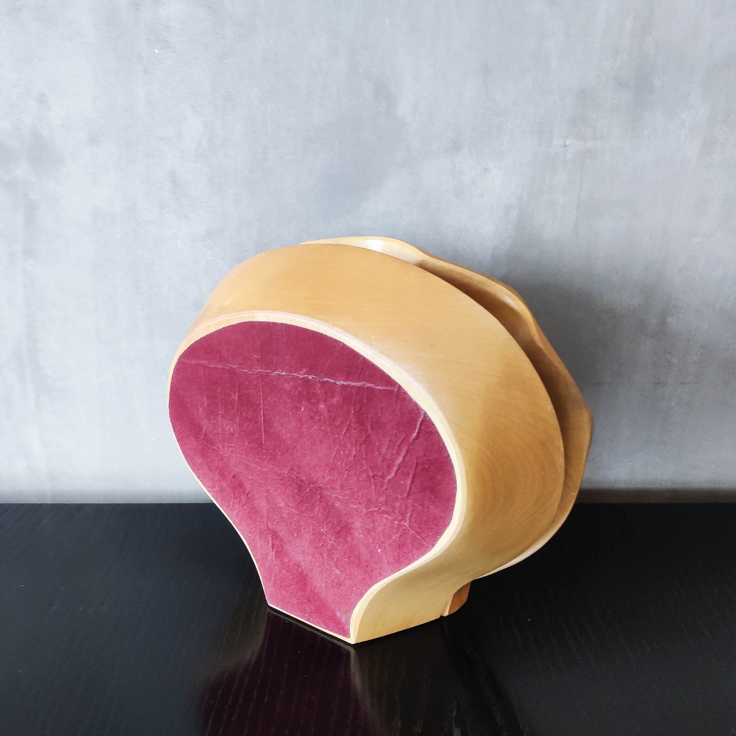 Sculptural hand carved beech wood scallop shell trinket box