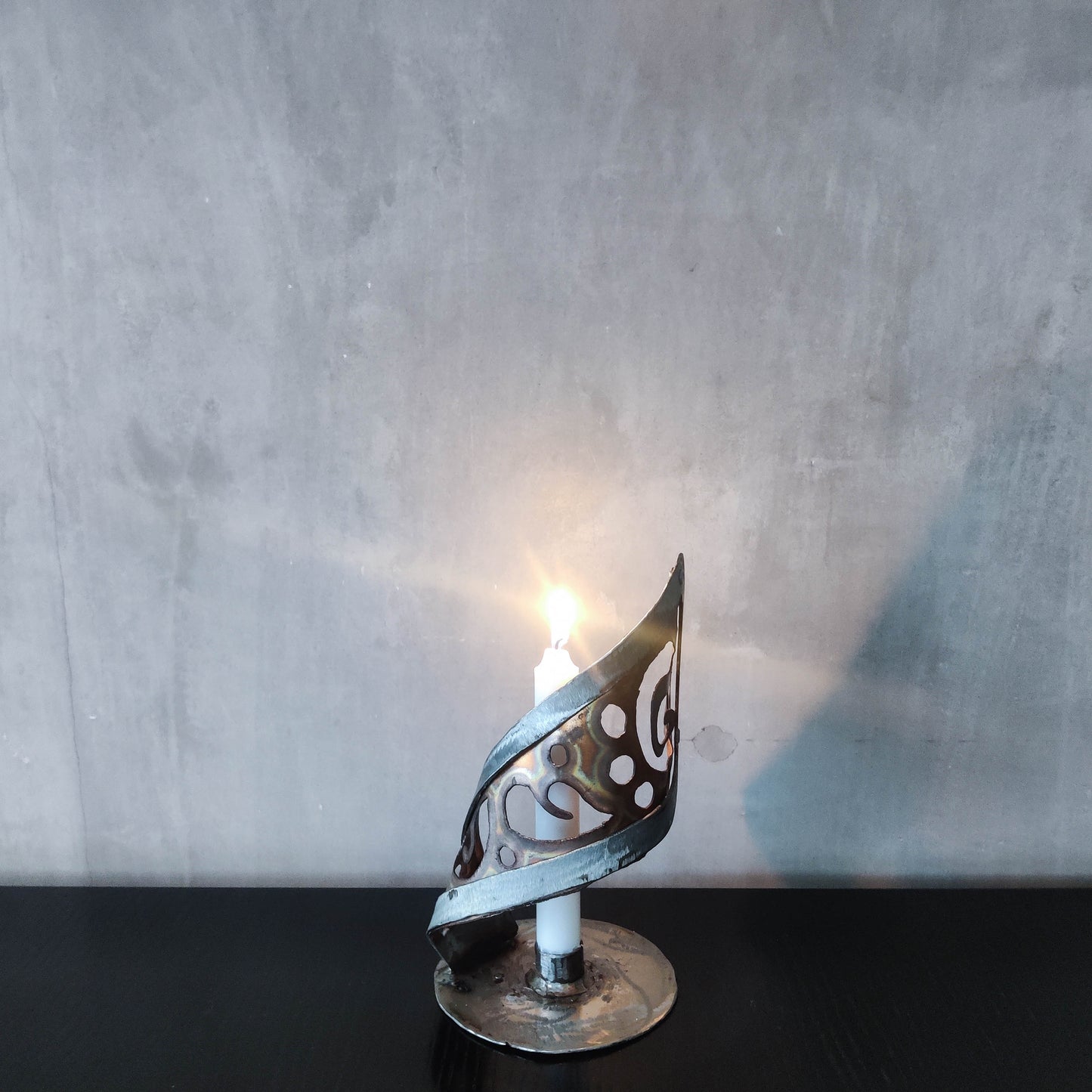 Handmade vintage brutalist steel copper sculptural candle holder