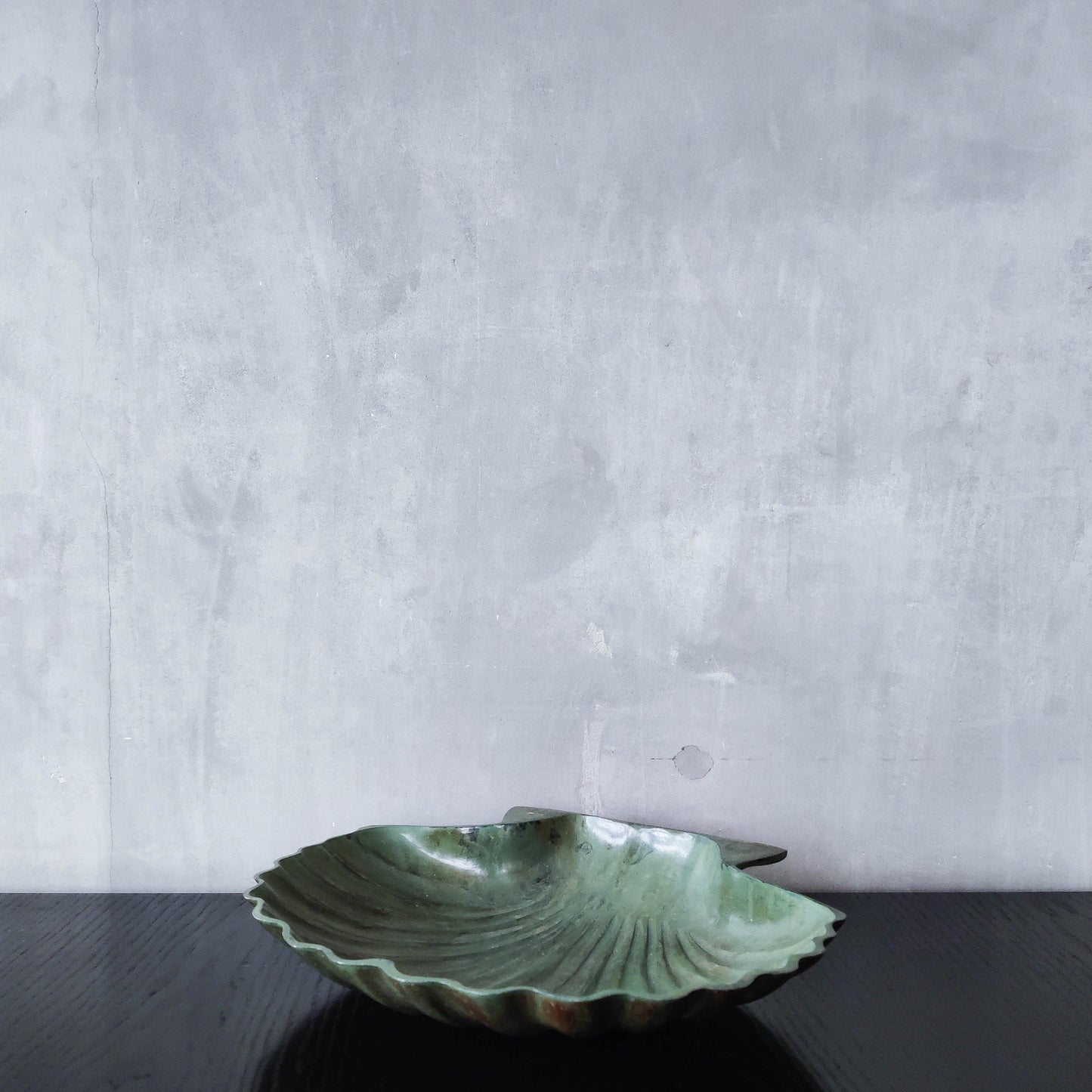 Vintage cast metal scallop shell dish vide poche catchall with green patina