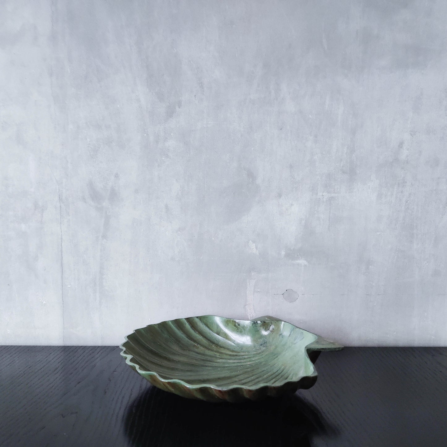 Vintage cast metal scallop shell dish vide poche catchall with green patina