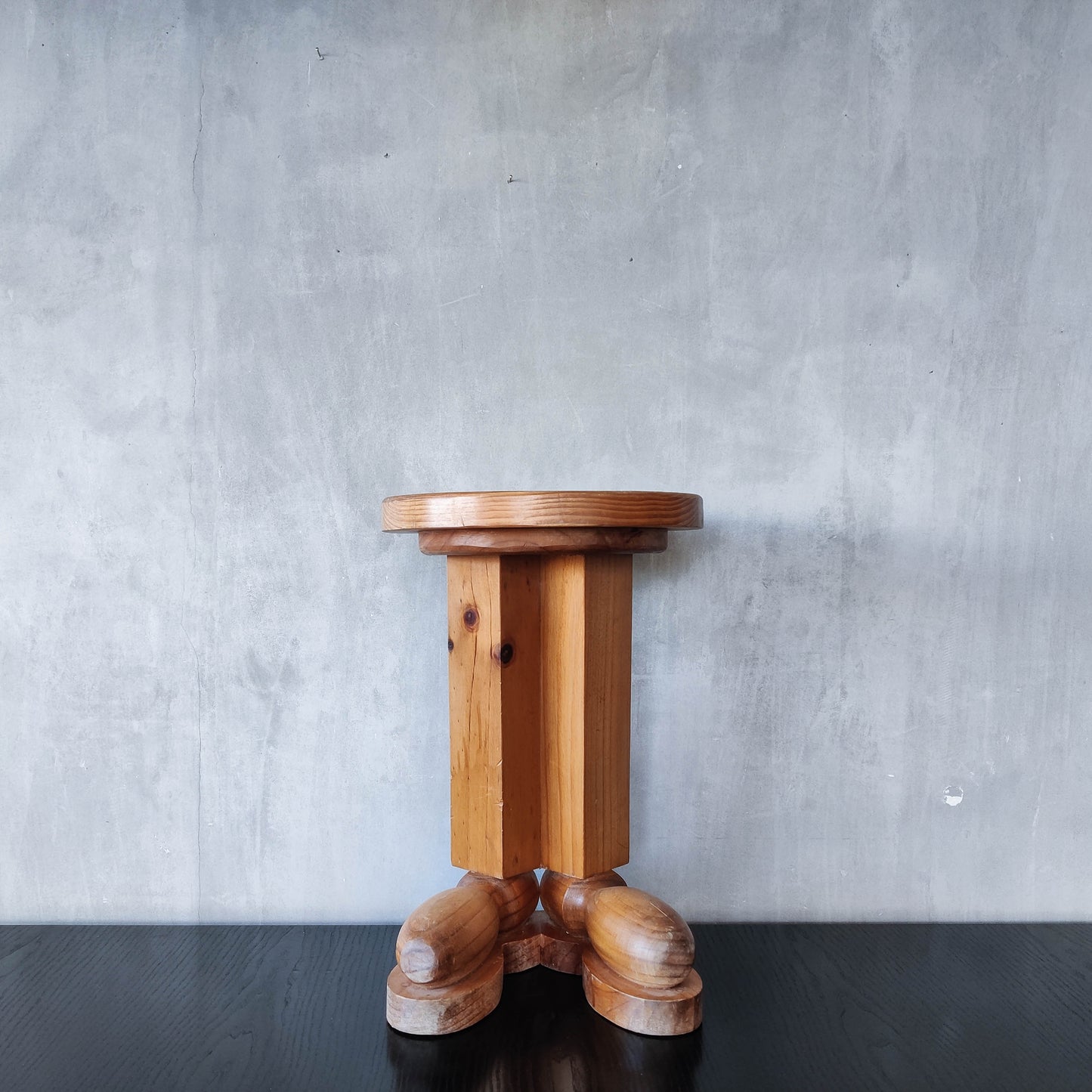 1980s postmodern whimsical pine stool table or plinth footed legs boots