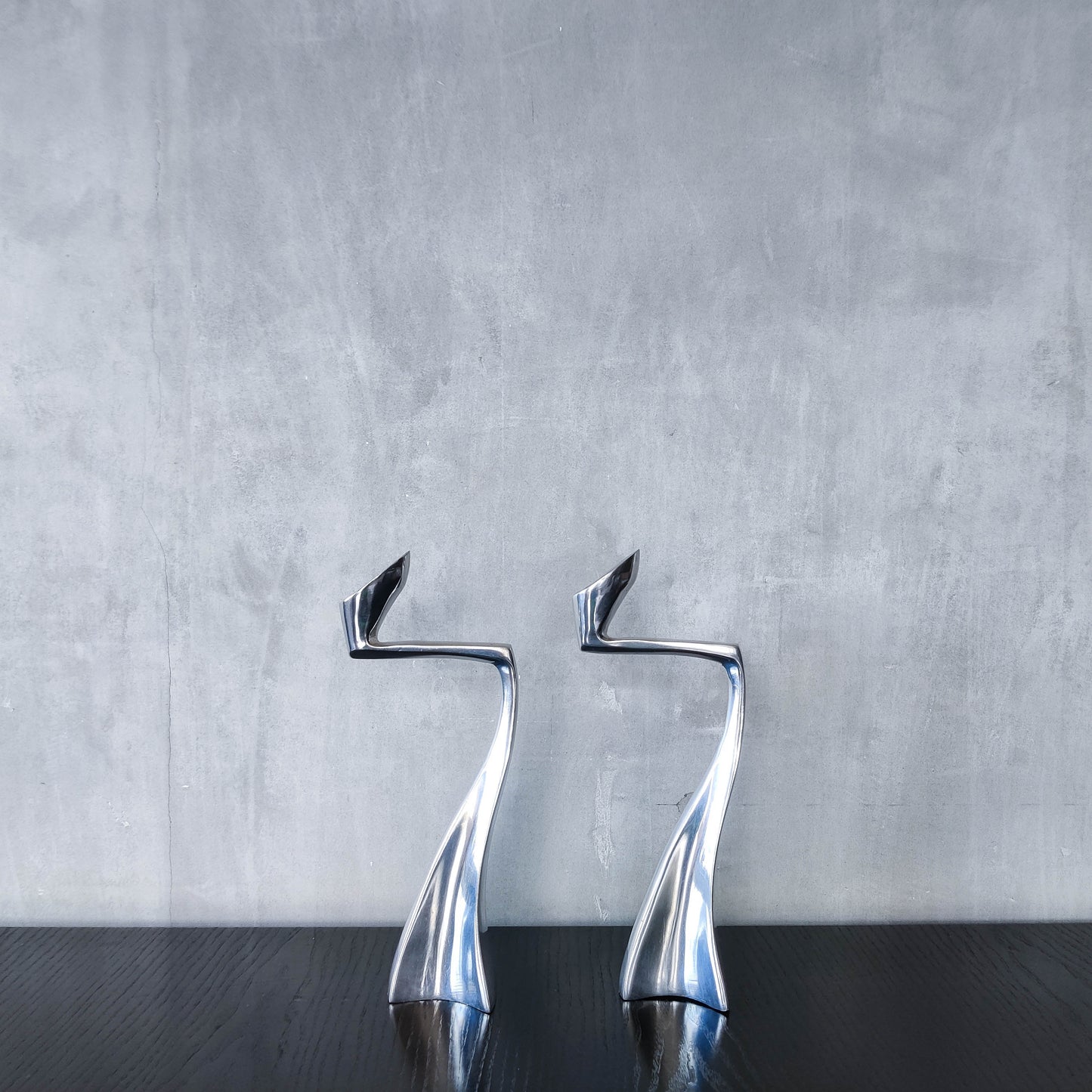 Vintage 1990s cast aluminium sculptural candle holders Matthew Hilton style