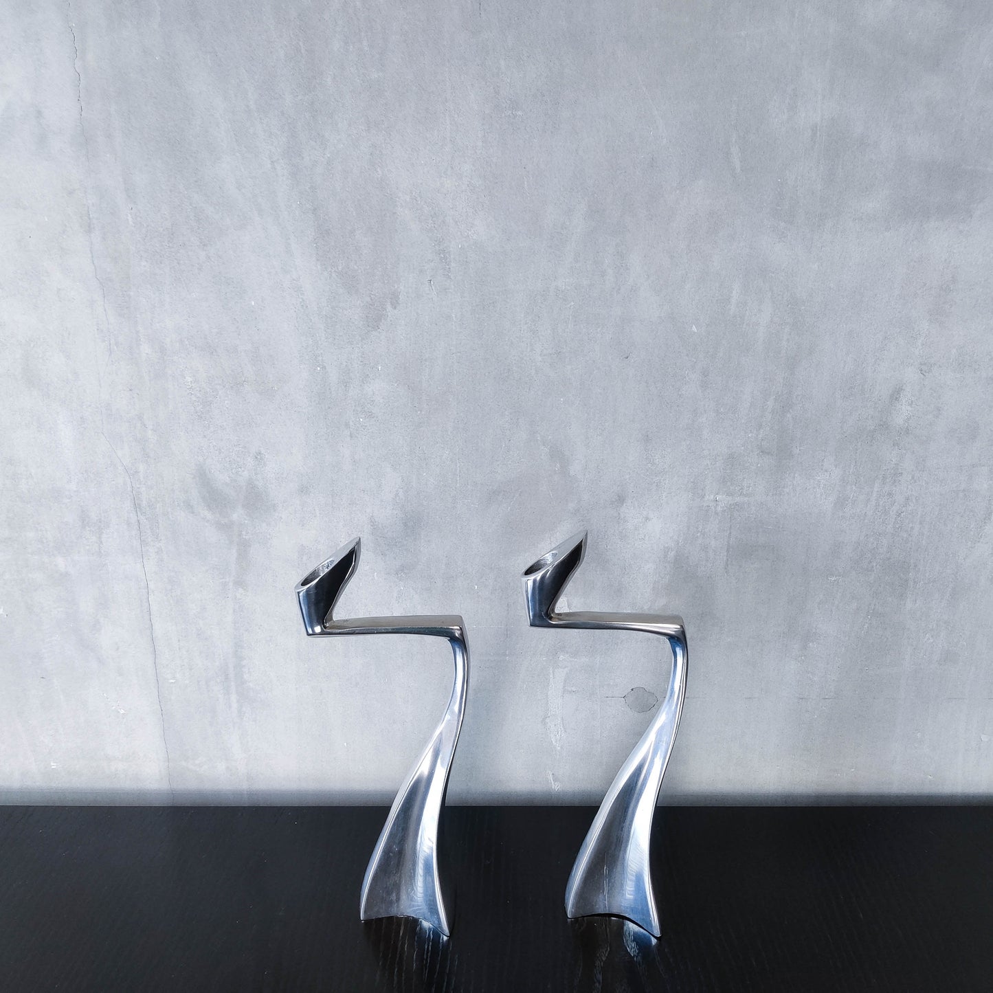 Vintage 1990s cast aluminium sculptural candle holders Matthew Hilton style