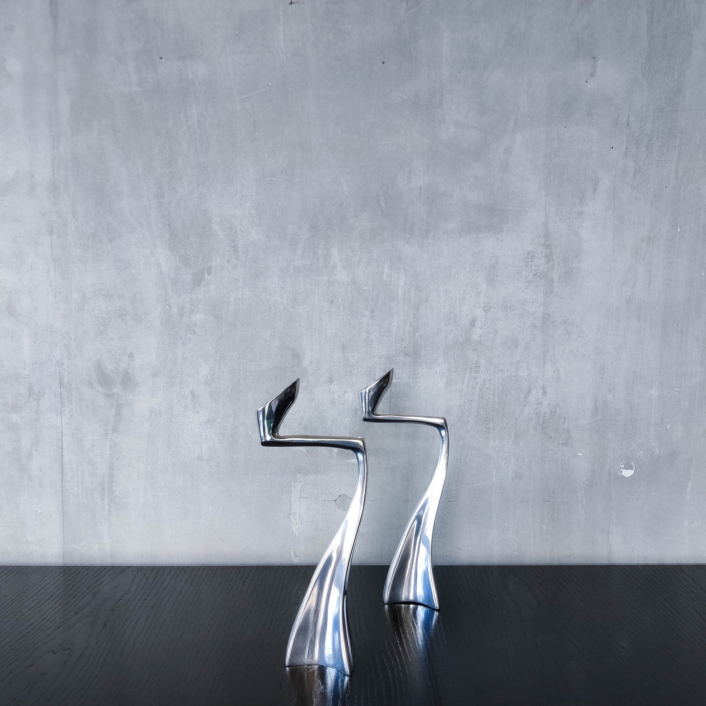 Vintage 1990s cast aluminium sculptural candle holders Matthew Hilton style