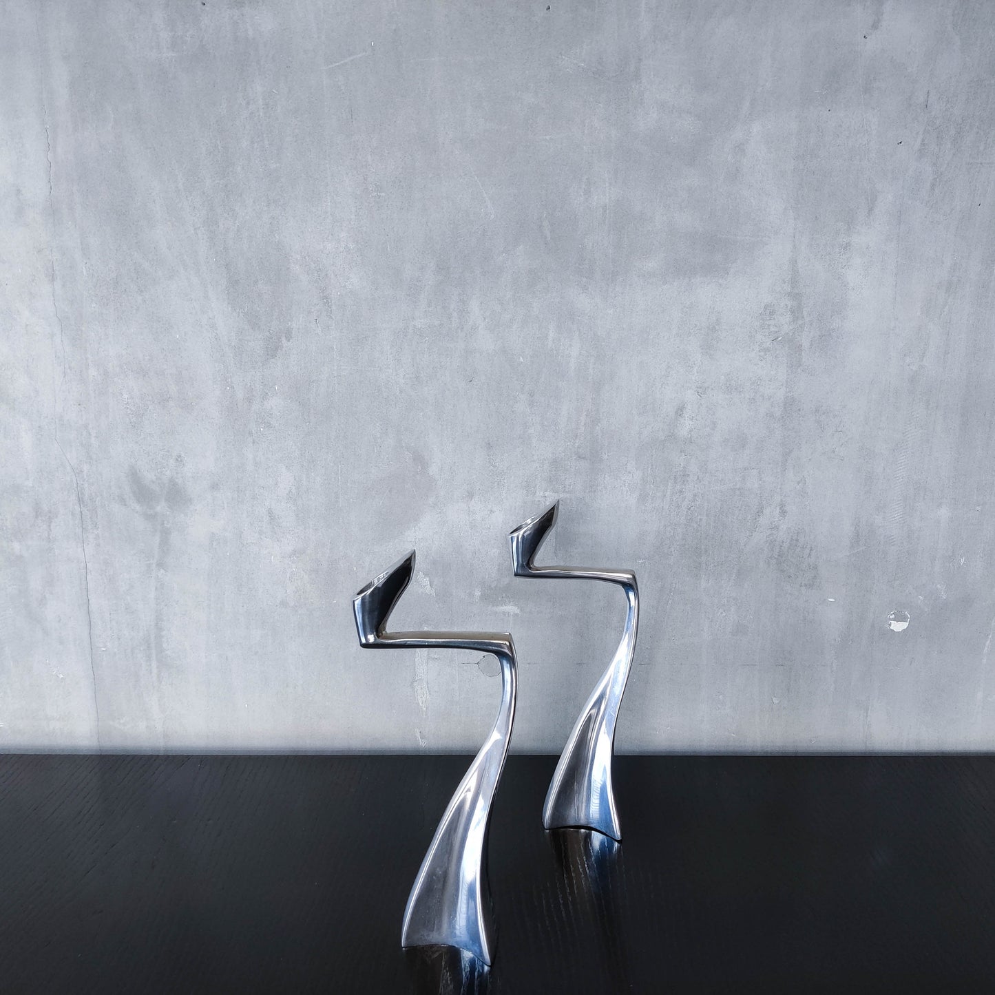 Vintage 1990s cast aluminium sculptural candle holders Matthew Hilton style