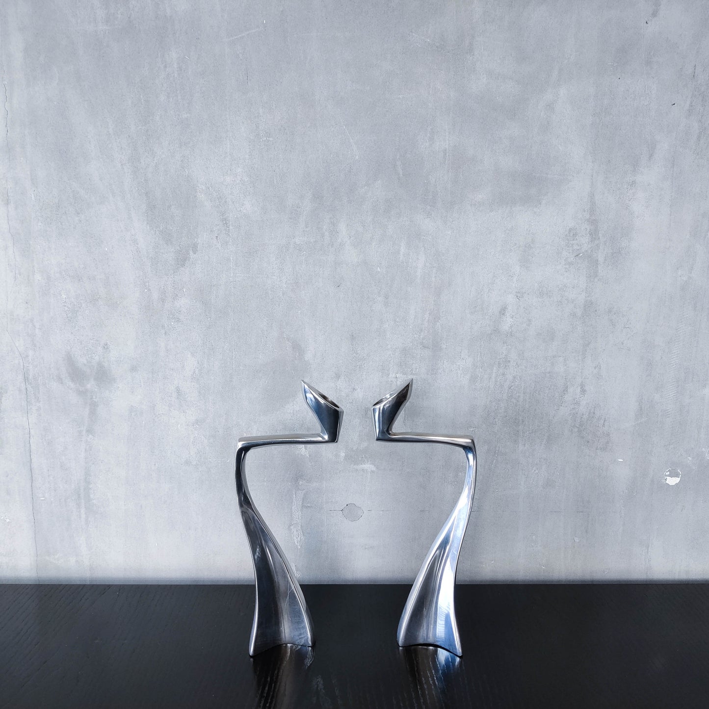 Vintage 1990s cast aluminium sculptural candle holders Matthew Hilton style