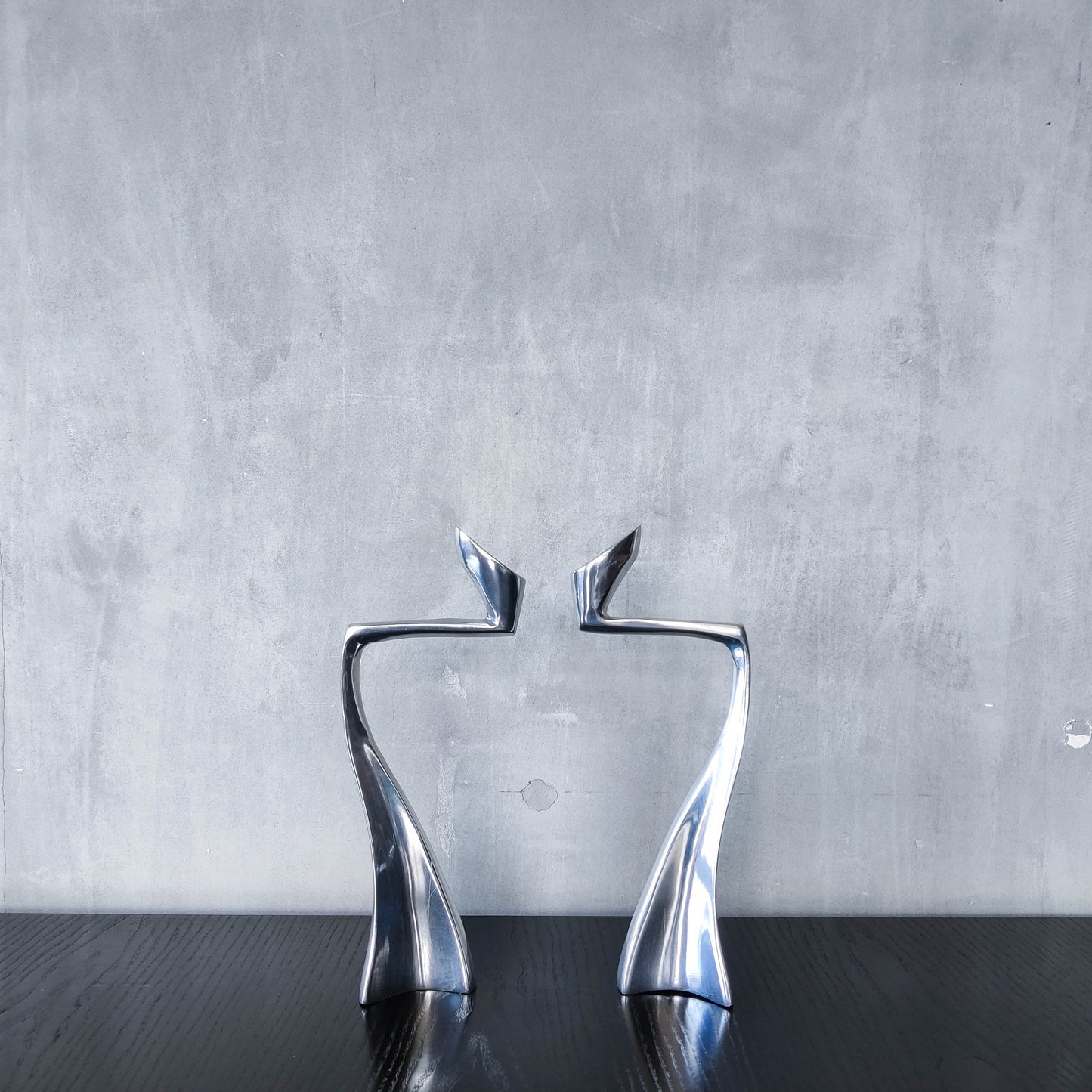 Vintage 1990s cast aluminium sculptural candle holders Matthew Hilton style