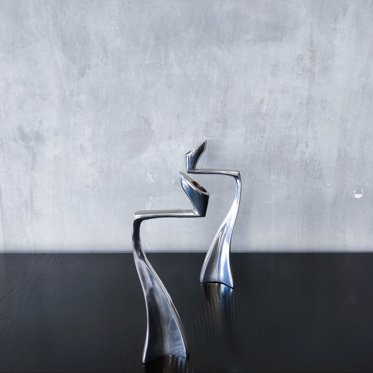 Vintage 1990s cast aluminium sculptural candle holders Matthew Hilton style