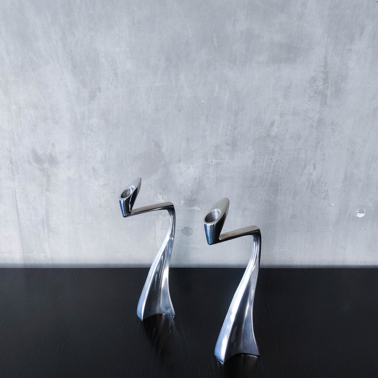 Vintage 1990s cast aluminium sculptural candle holders Matthew Hilton style