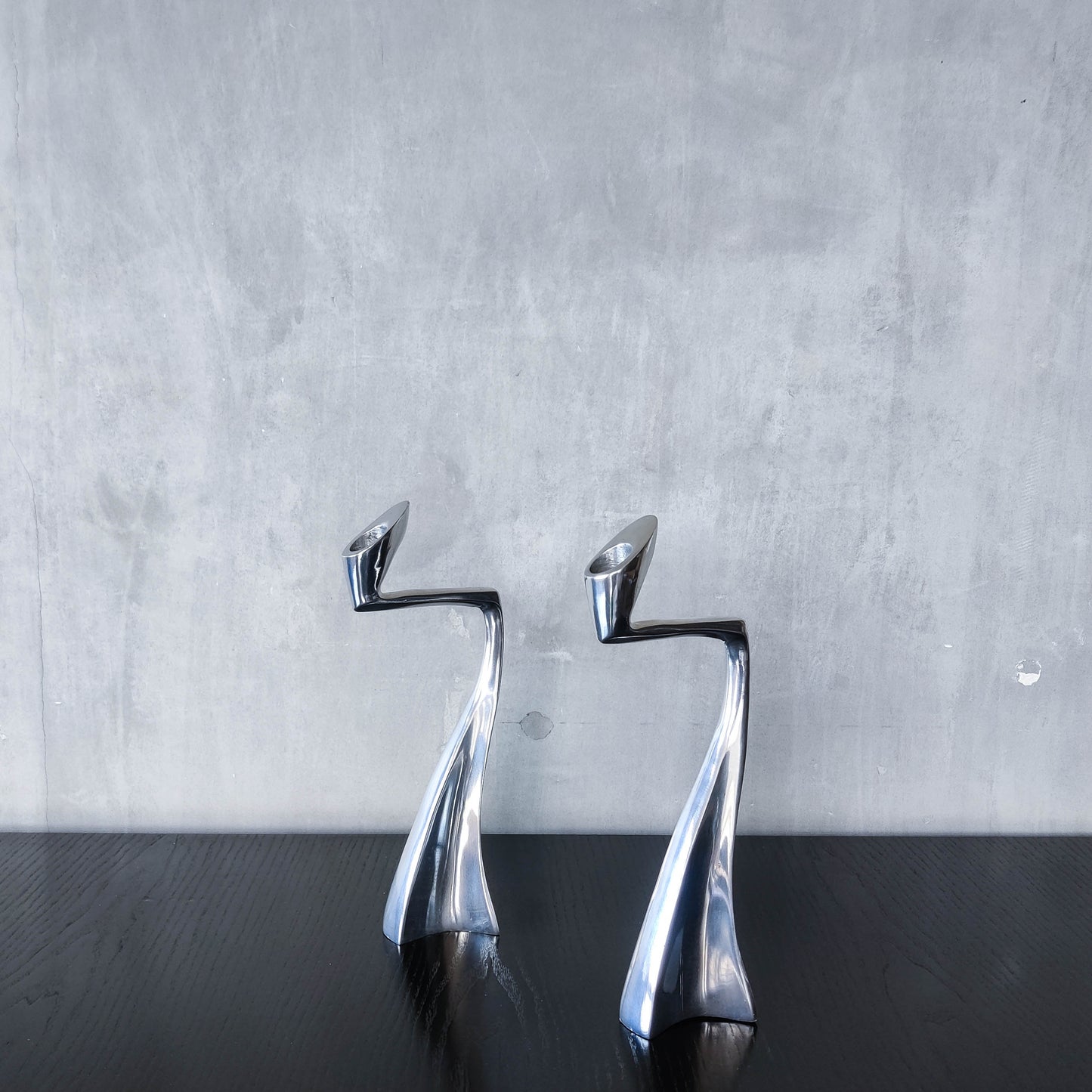 Vintage 1990s cast aluminium sculptural candle holders Matthew Hilton style