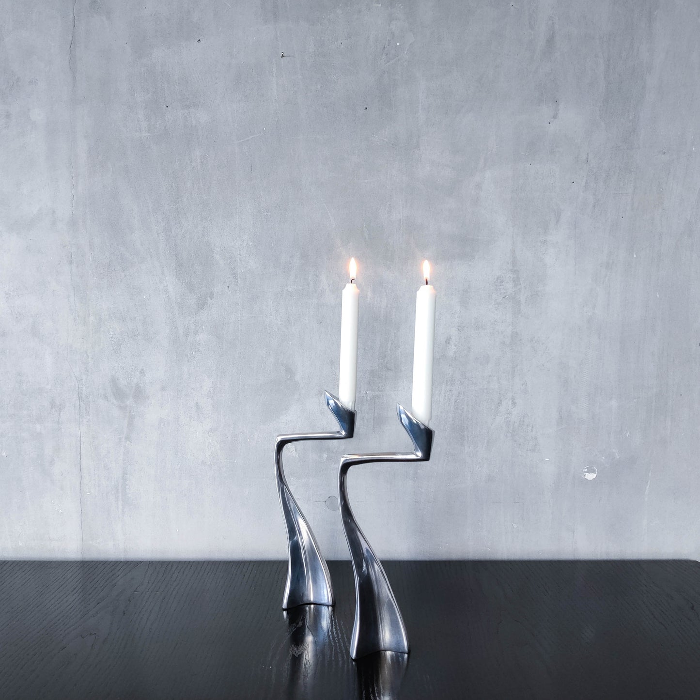 Vintage 1990s cast aluminium sculptural candle holders Matthew Hilton style