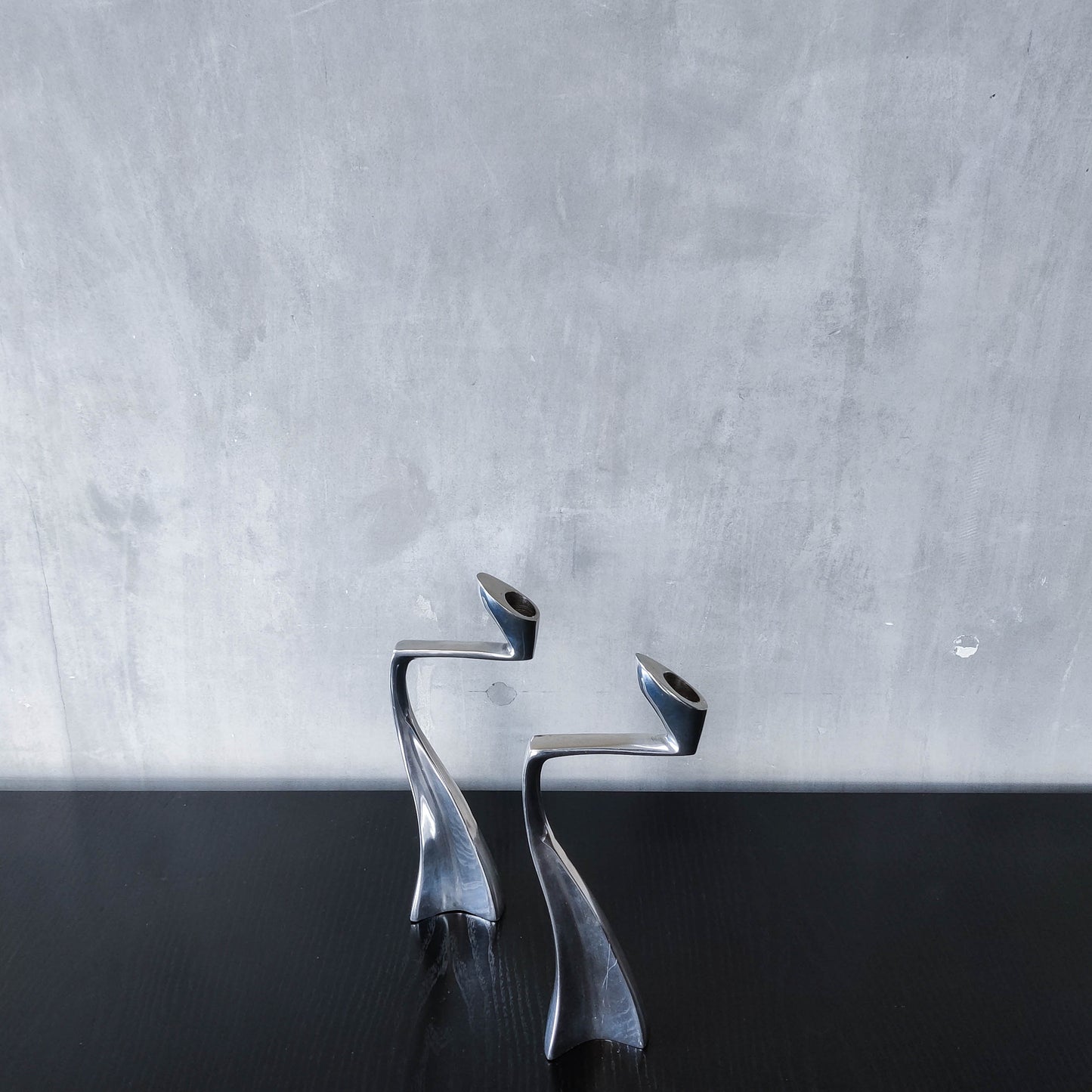 Vintage 1990s cast aluminium sculptural candle holders Matthew Hilton style