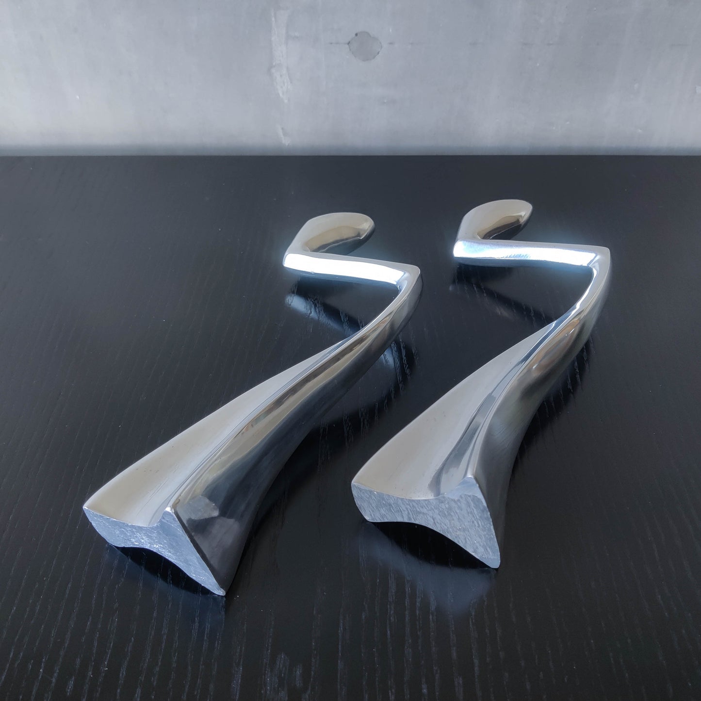 Vintage 1990s cast aluminium sculptural candle holders Matthew Hilton style