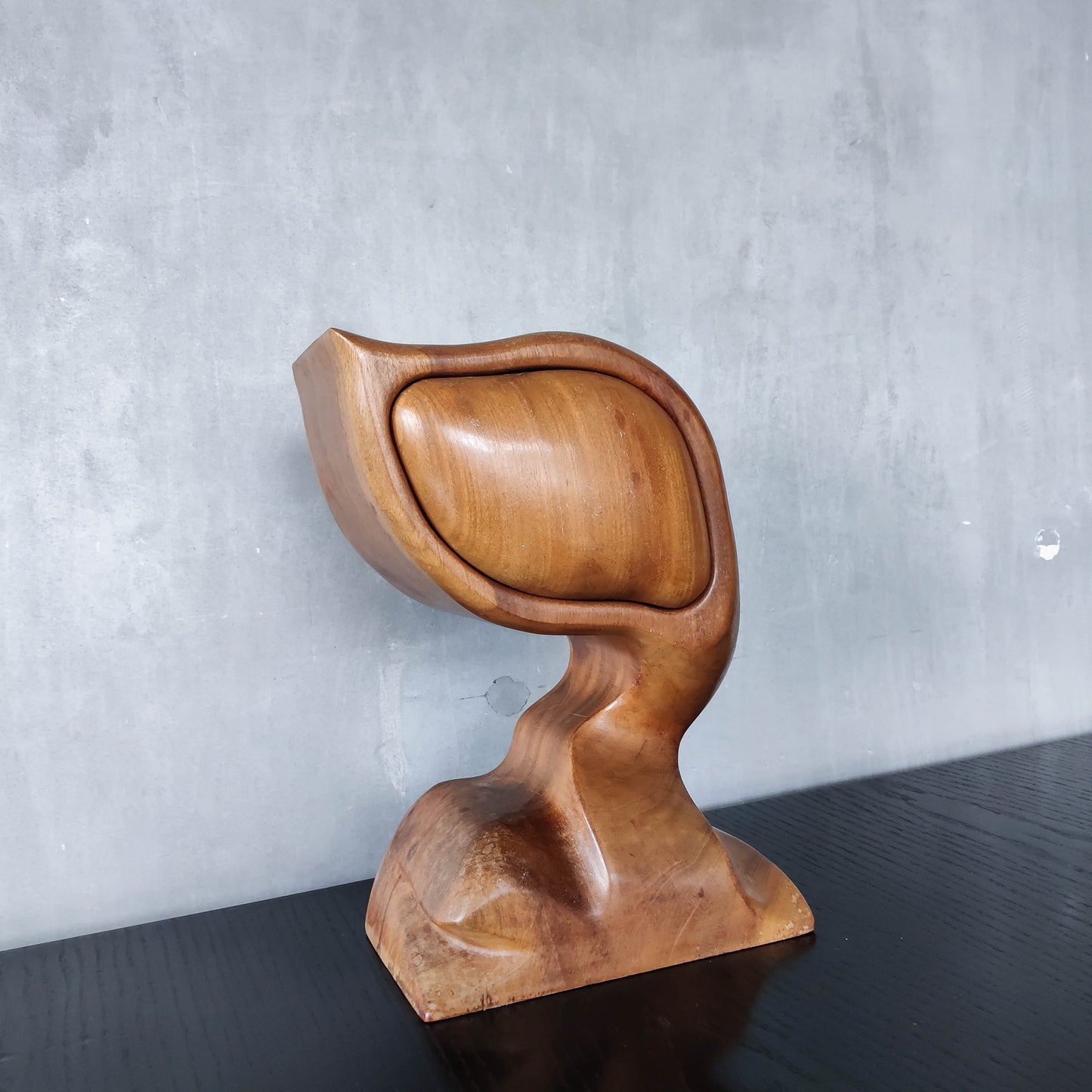Vintage carved hardwood wood surrealist sculptural jewellery trinket box drawer