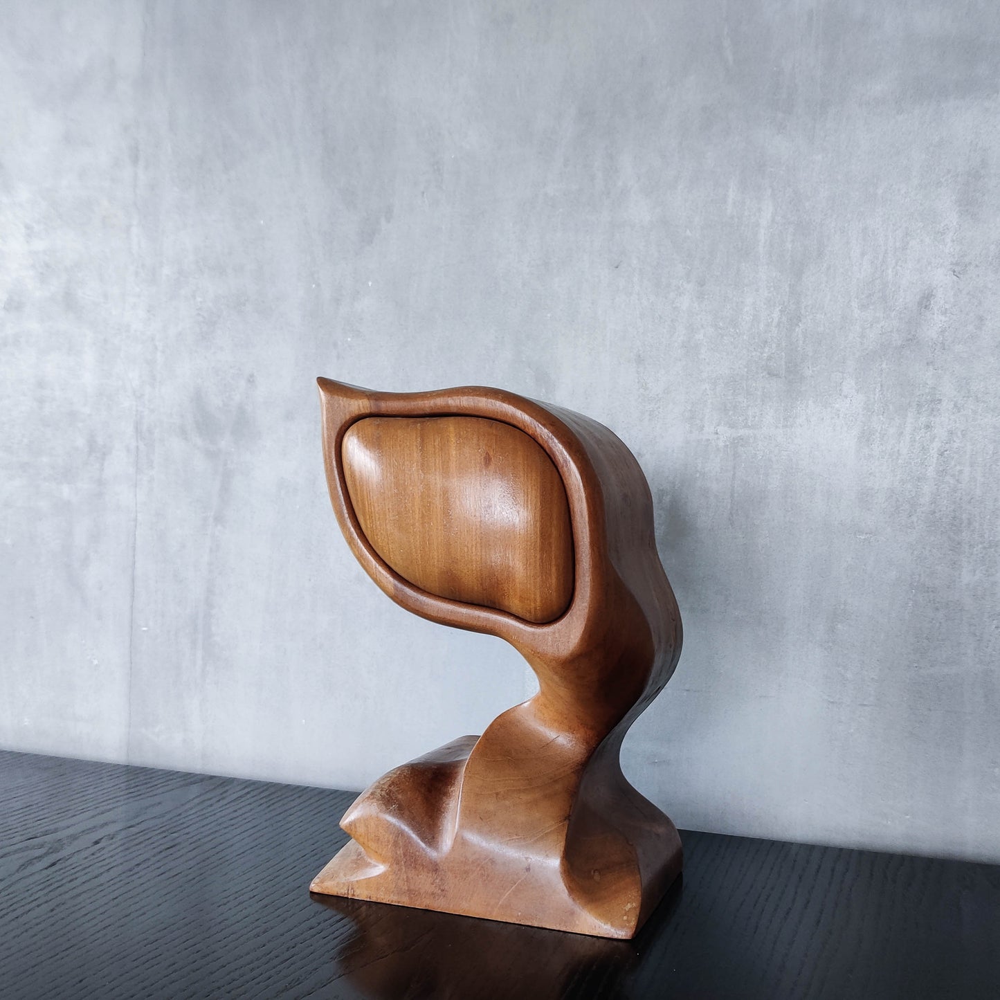 Vintage carved hardwood wood surrealist sculptural jewellery trinket box drawer