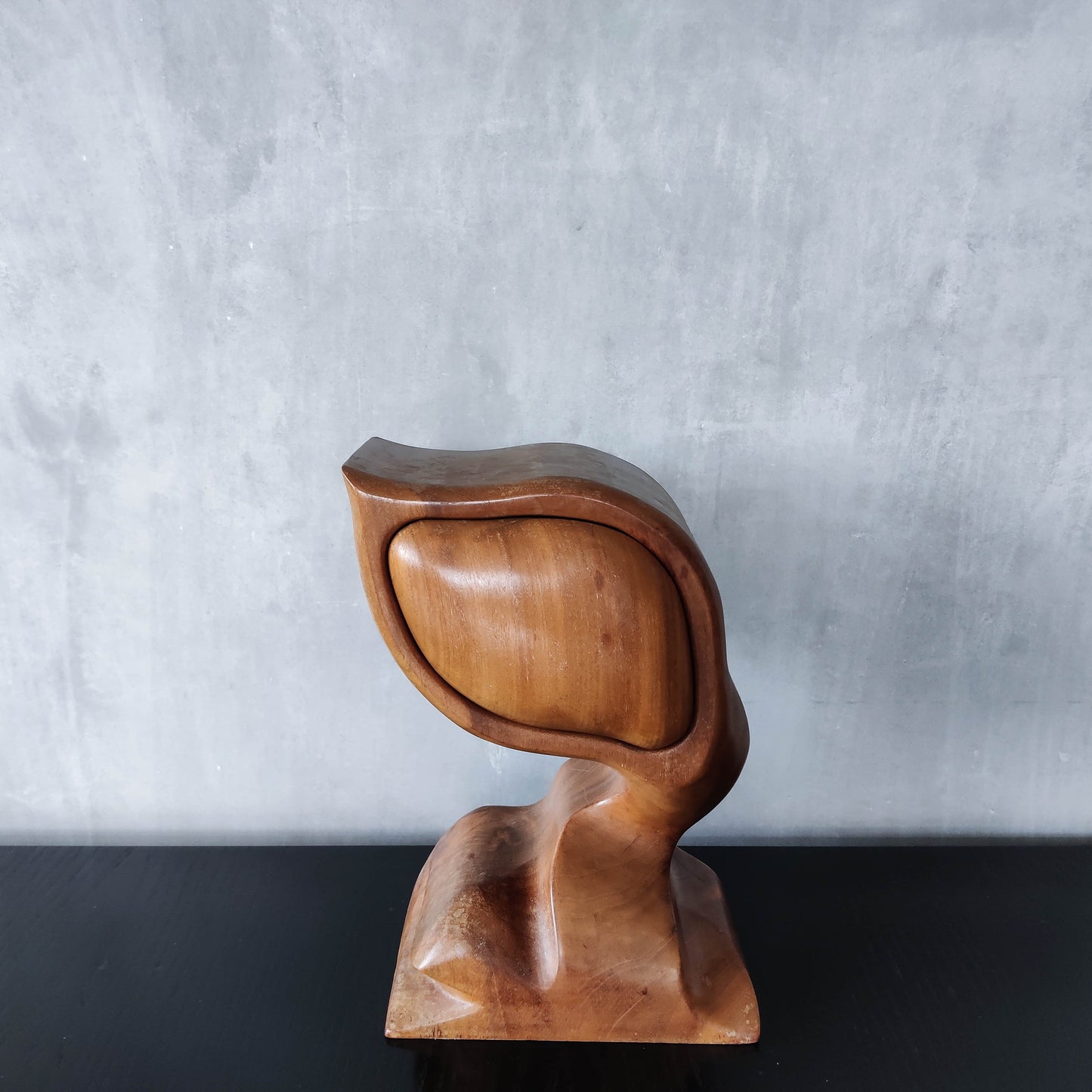 Vintage carved hardwood wood surrealist sculptural jewellery trinket box drawer