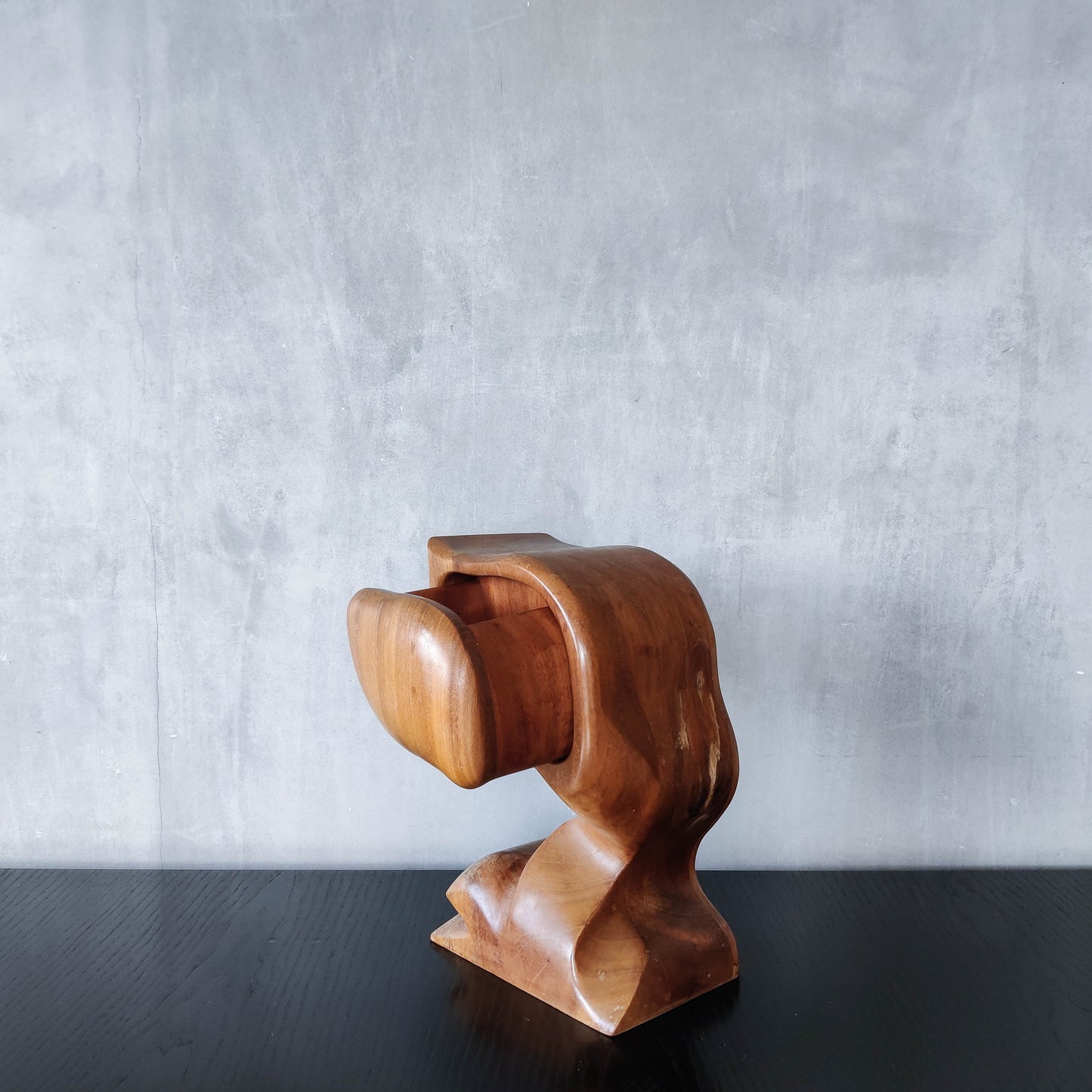 Vintage carved hardwood wood surrealist sculptural jewellery trinket box drawer