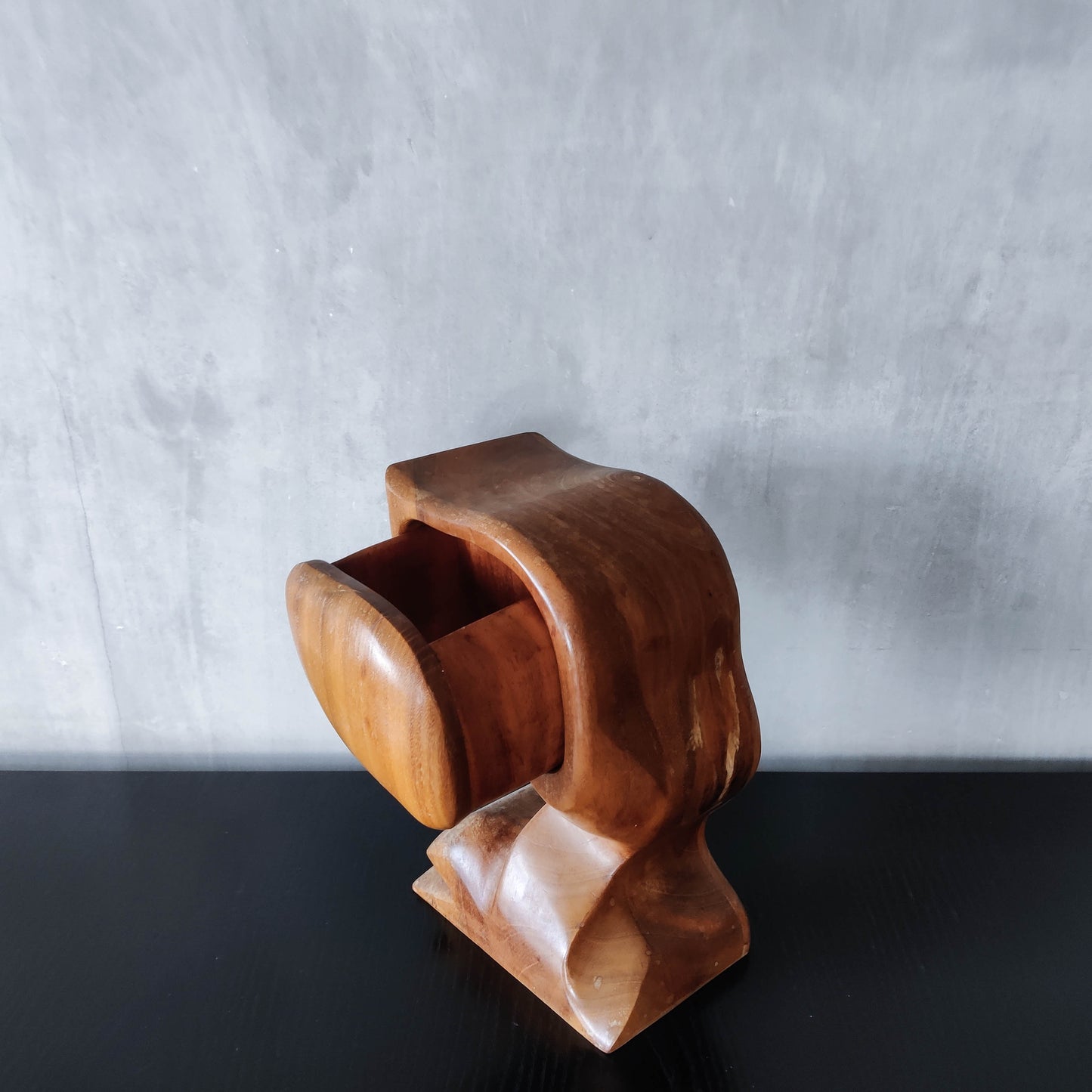 Vintage carved hardwood wood surrealist sculptural jewellery trinket box drawer