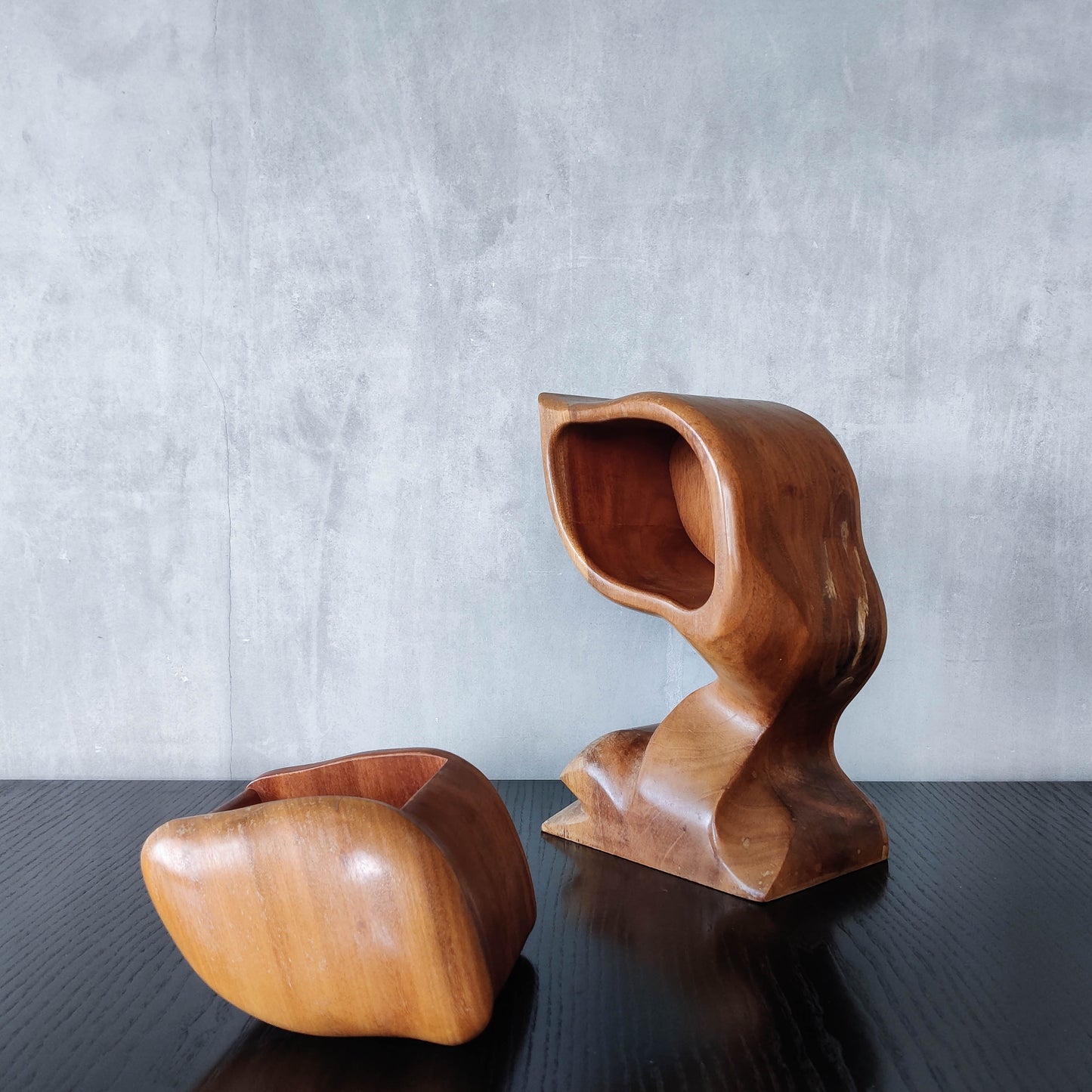 Vintage carved hardwood wood surrealist sculptural jewellery trinket box drawer