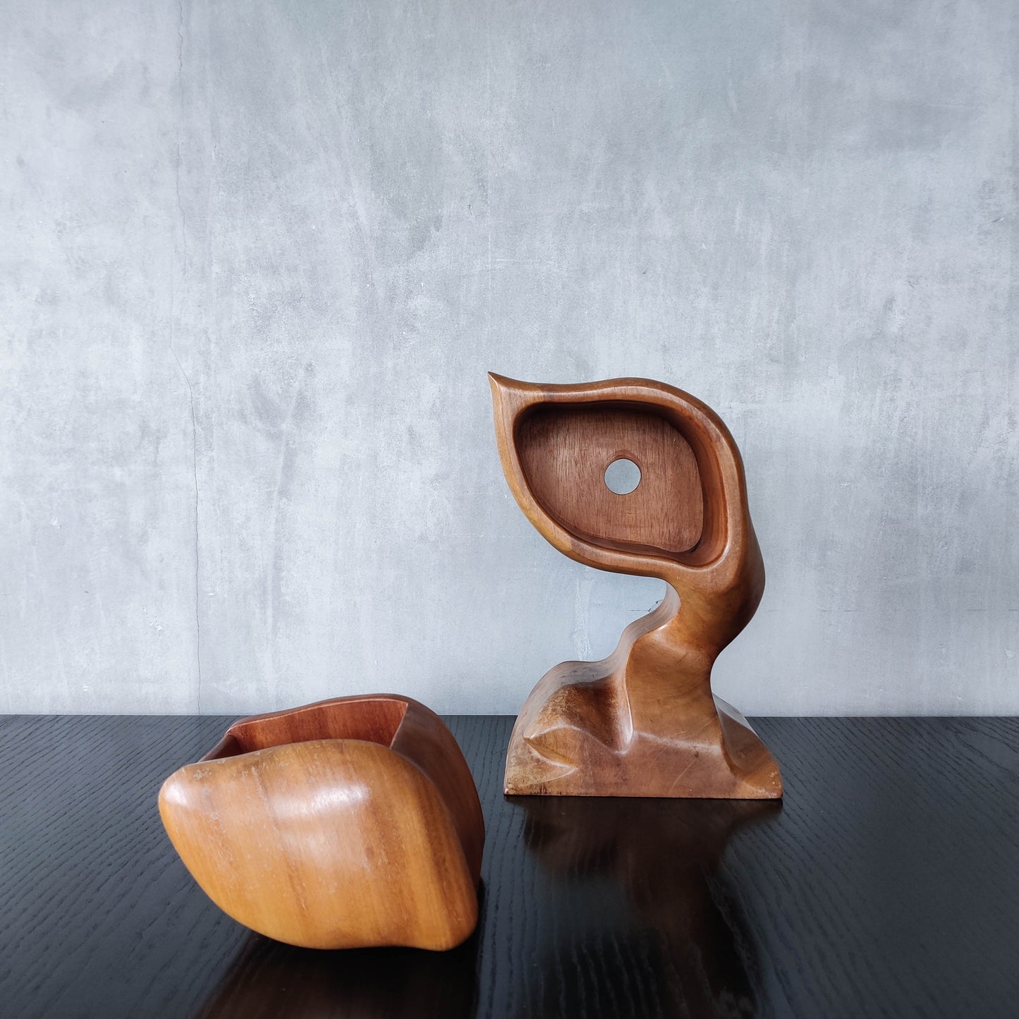 Vintage carved hardwood wood surrealist sculptural jewellery trinket box drawer