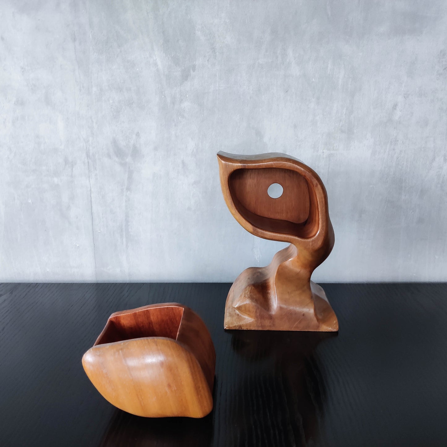 Vintage carved hardwood wood surrealist sculptural jewellery trinket box drawer