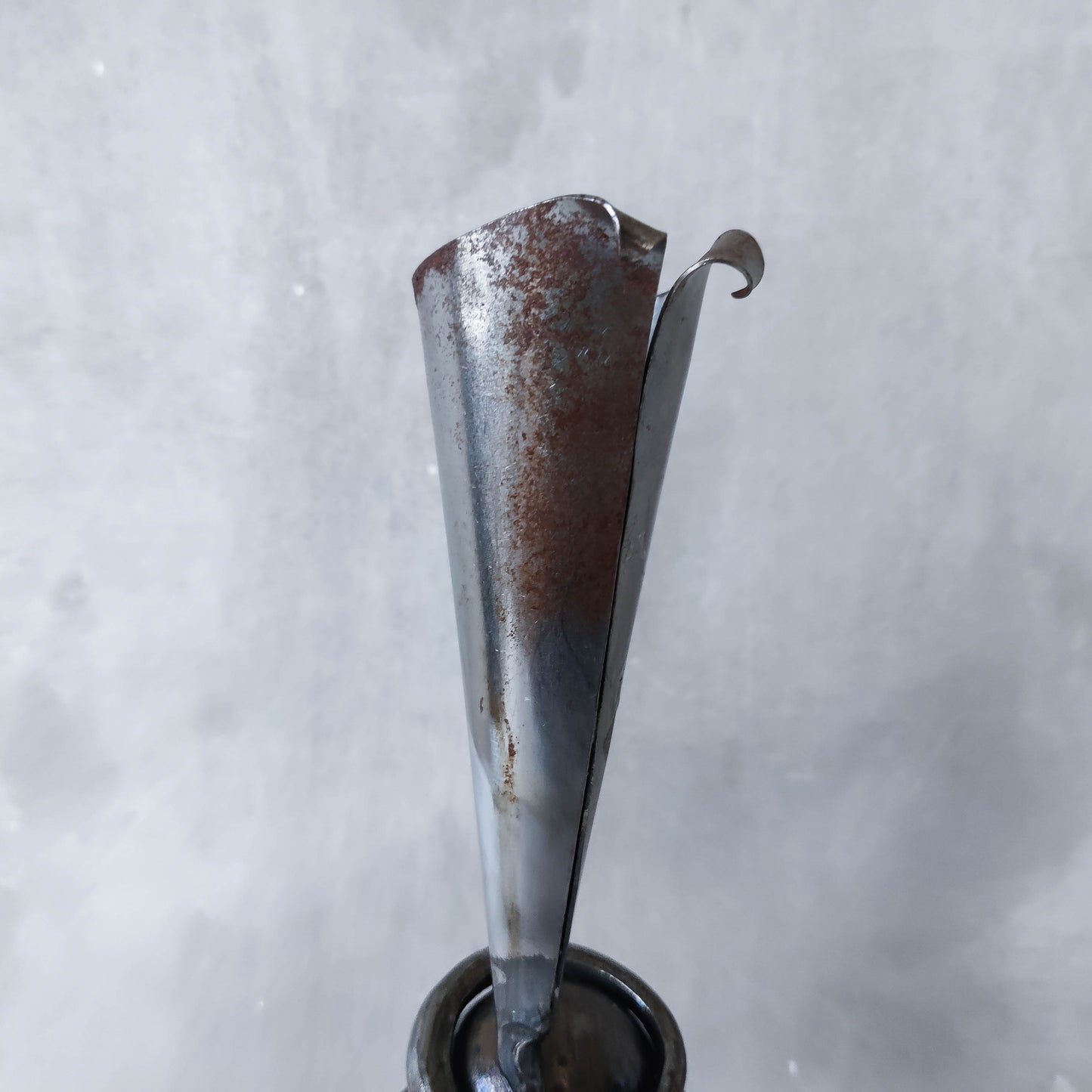 Trio of sculptural handmade wrought iron welded steel candle holders with steel balls