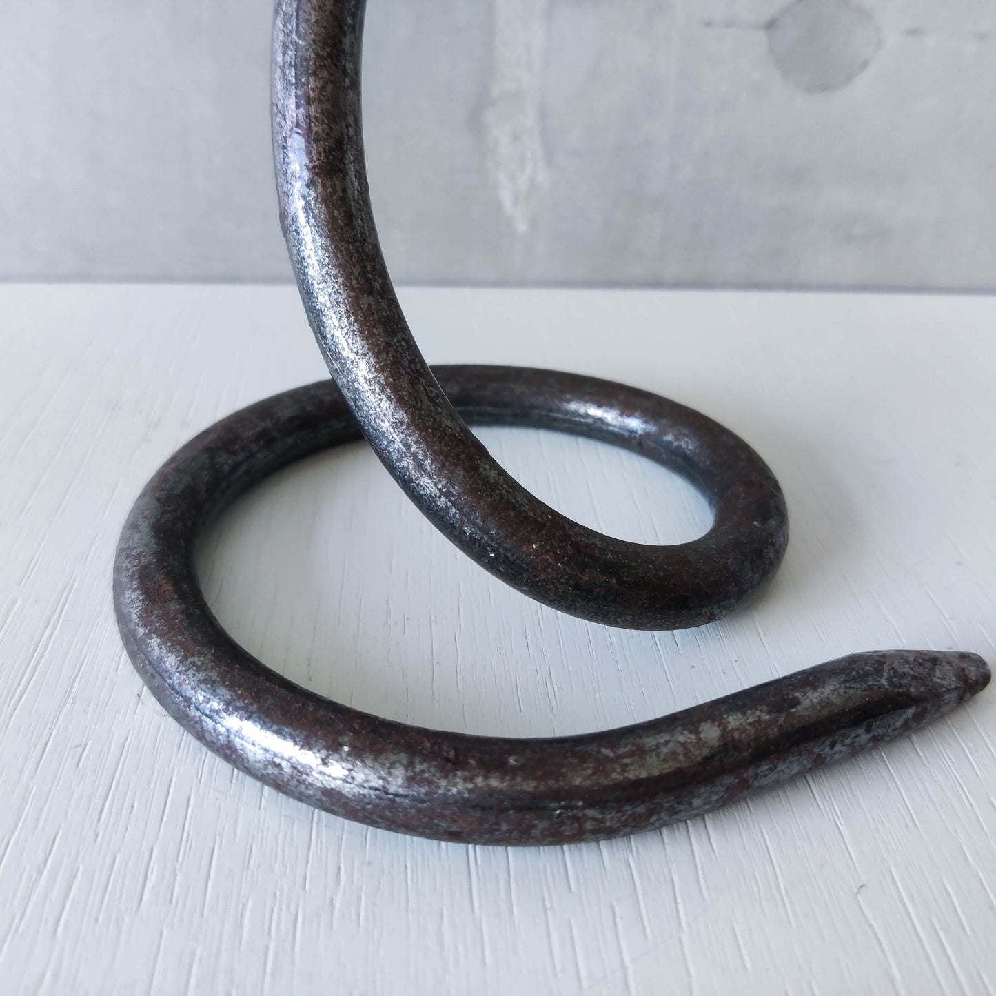 Trio of sculptural handmade wrought iron welded steel candle holders with steel balls