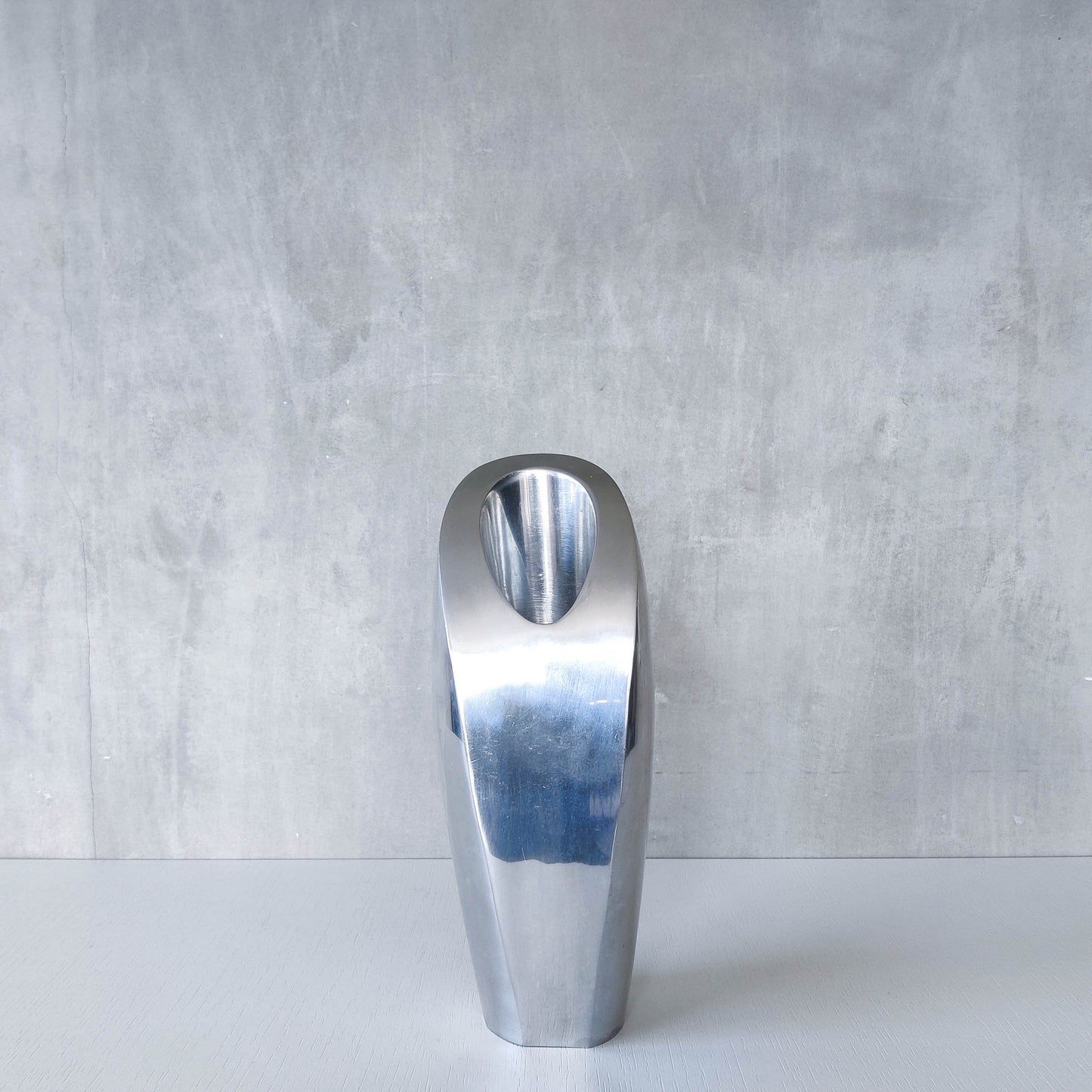 Vintage 1990s Nambe style large sculptural chunky cast aluminium vase