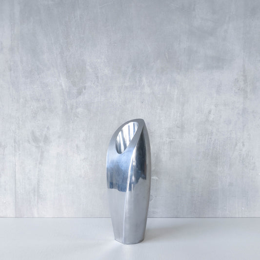 Vintage 1990s Nambe style large sculptural chunky cast aluminium vase