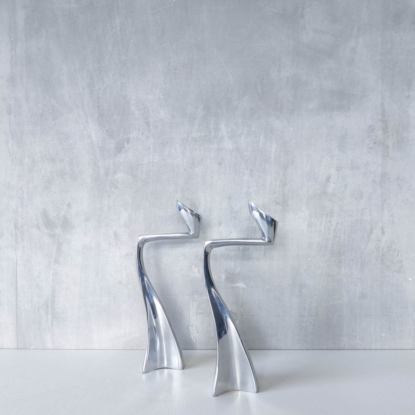 Vintage 1990s cast aluminium sculptural candle holders Matthew Hilton style