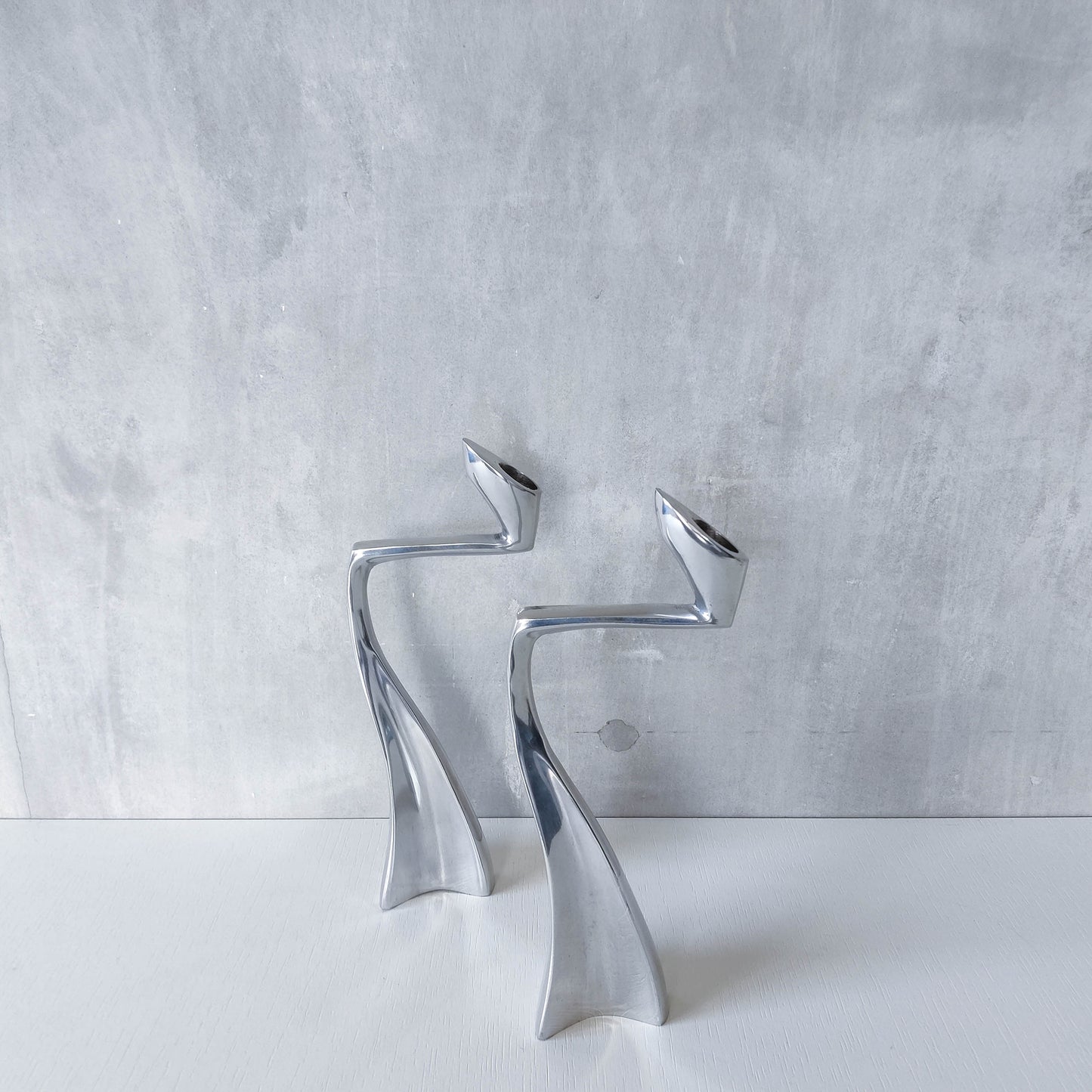 Vintage 1990s cast aluminium sculptural candle holders Matthew Hilton style