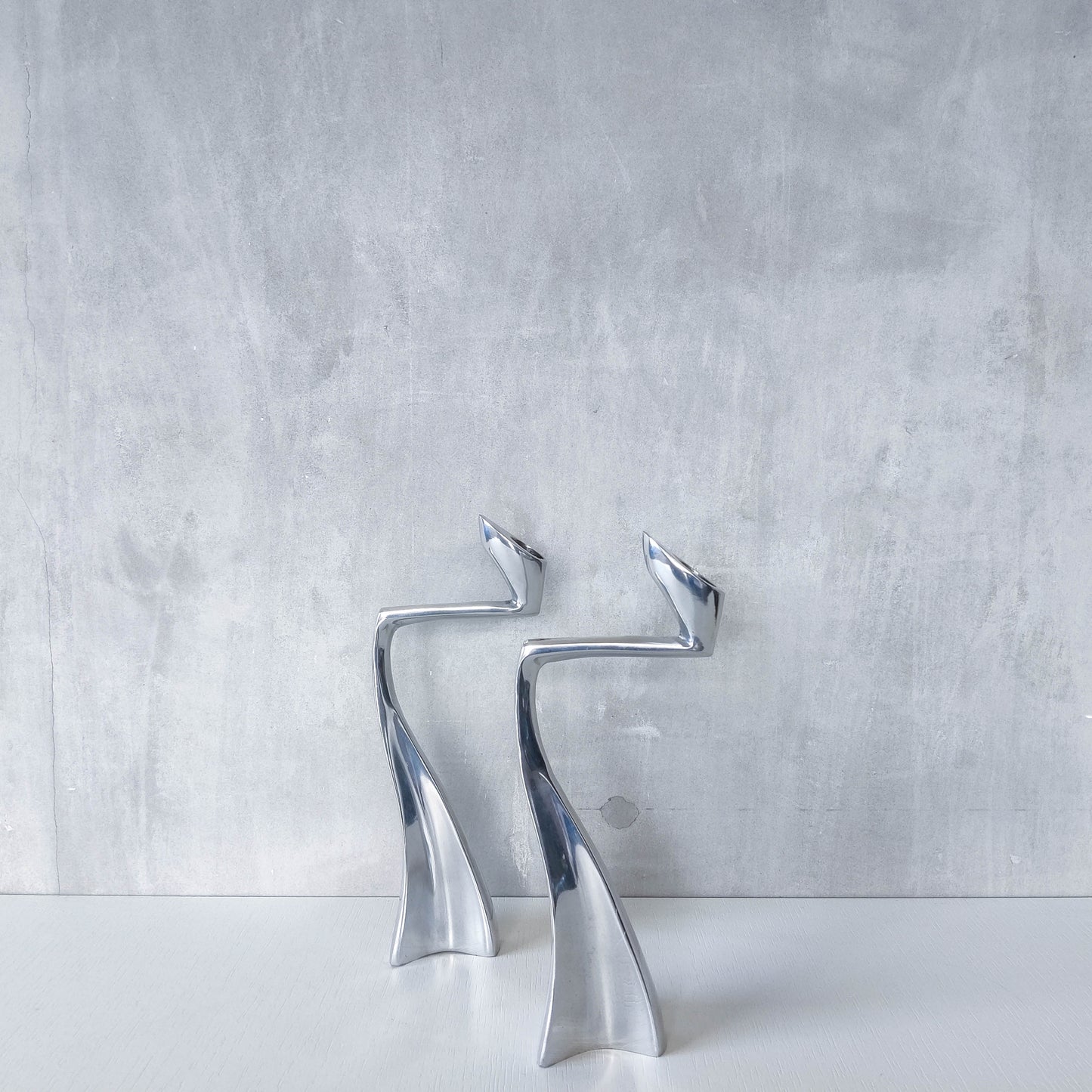 Vintage 1990s cast aluminium sculptural candle holders Matthew Hilton style