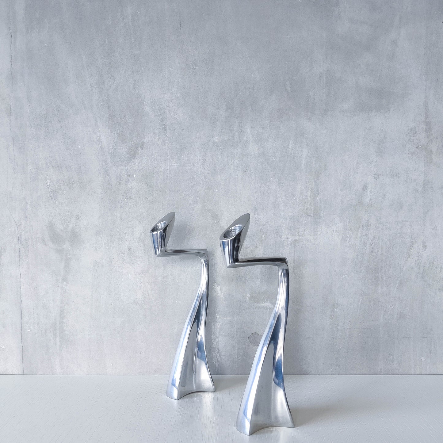 Vintage 1990s cast aluminium sculptural candle holders Matthew Hilton style