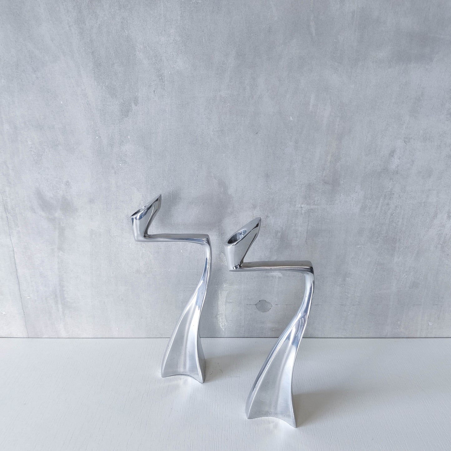 Vintage 1990s cast aluminium sculptural candle holders Matthew Hilton style