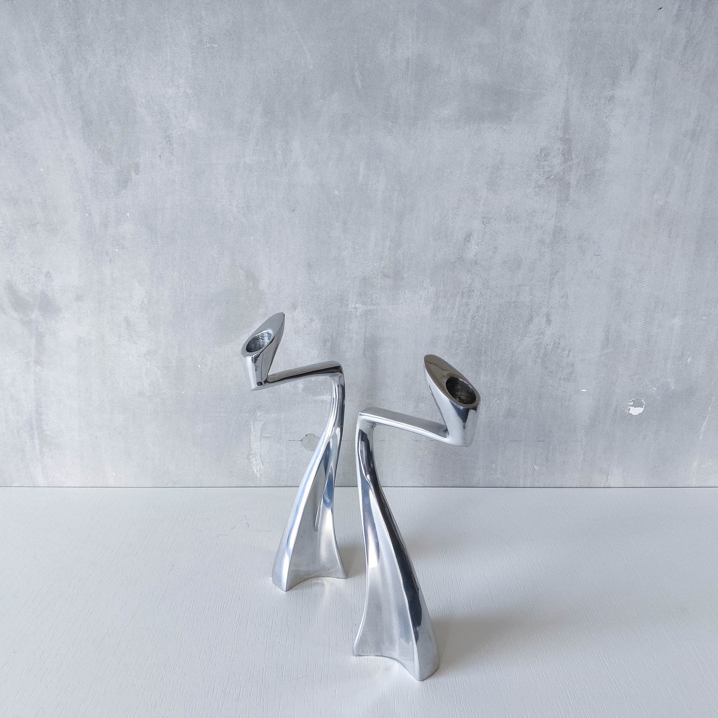 Vintage 1990s cast aluminium sculptural candle holders Matthew Hilton style