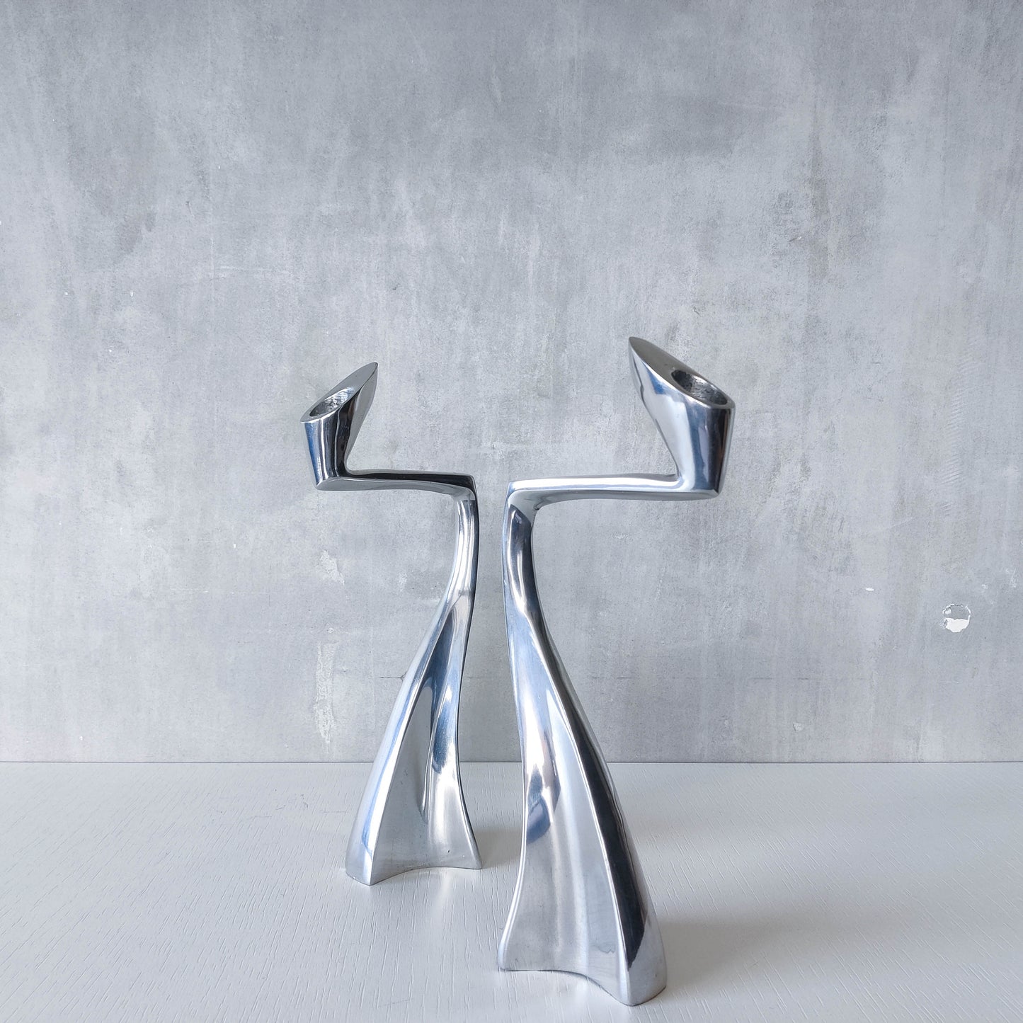 Vintage 1990s cast aluminium sculptural candle holders Matthew Hilton style