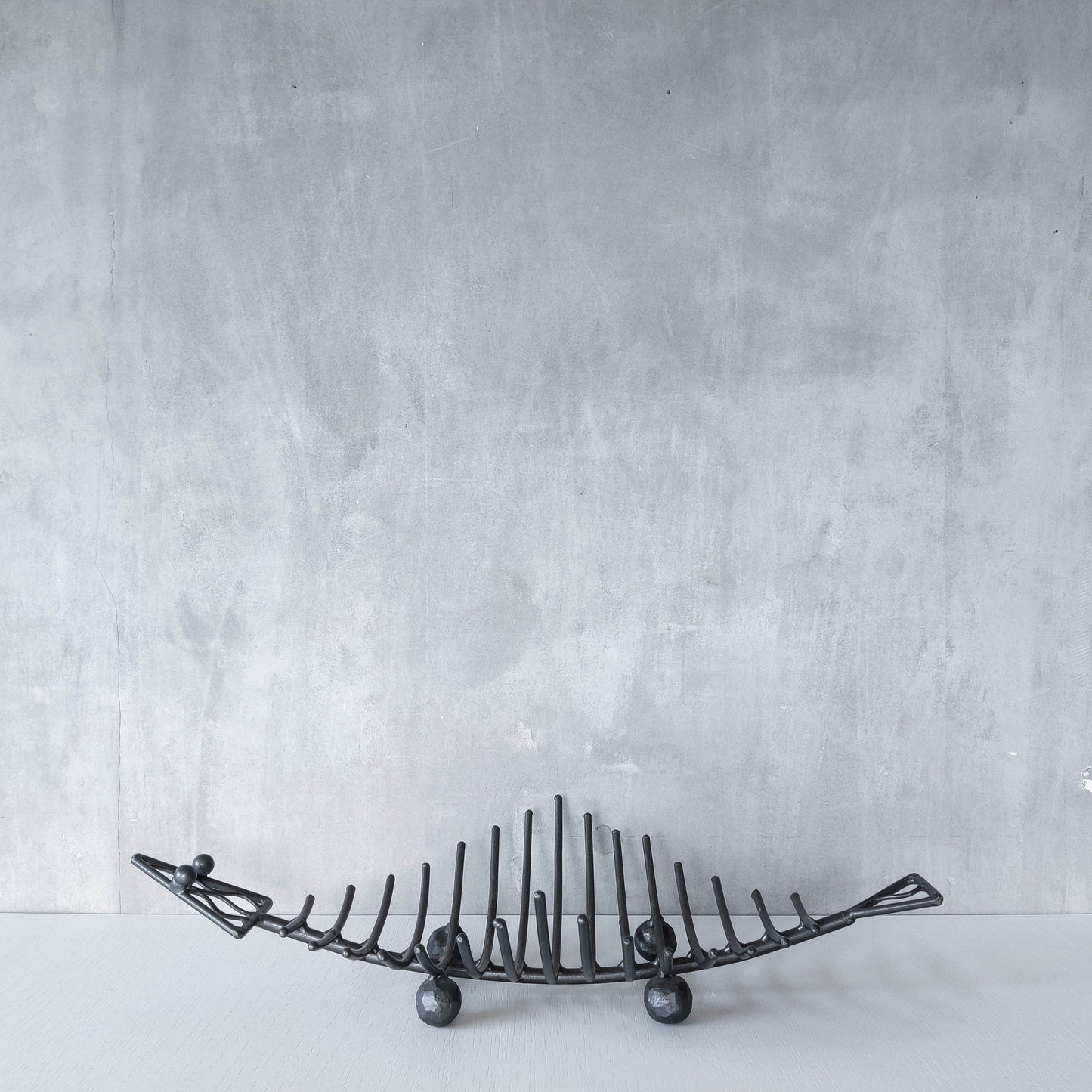 Vintage large forged steel fish skeleton sculptural centrepiece ball footed bowl