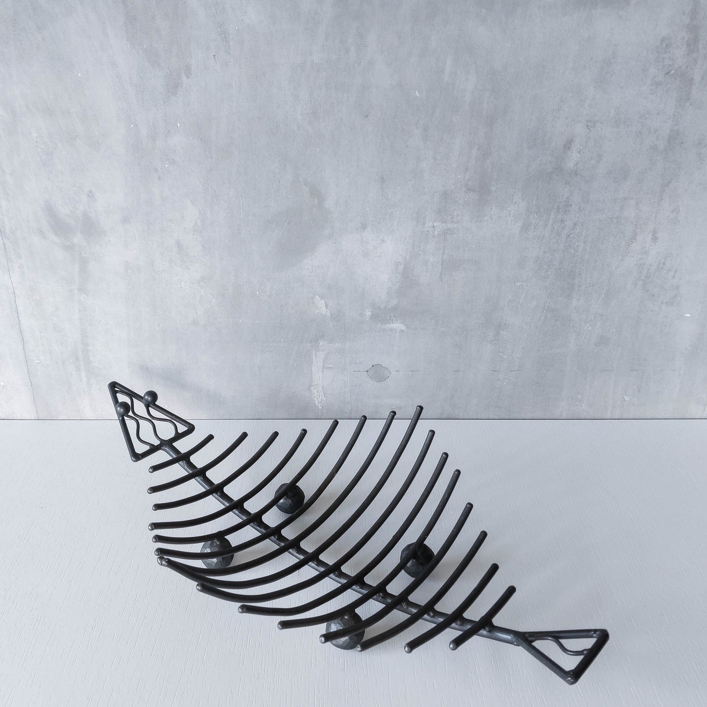 Vintage large forged steel fish skeleton sculptural centrepiece ball footed bowl