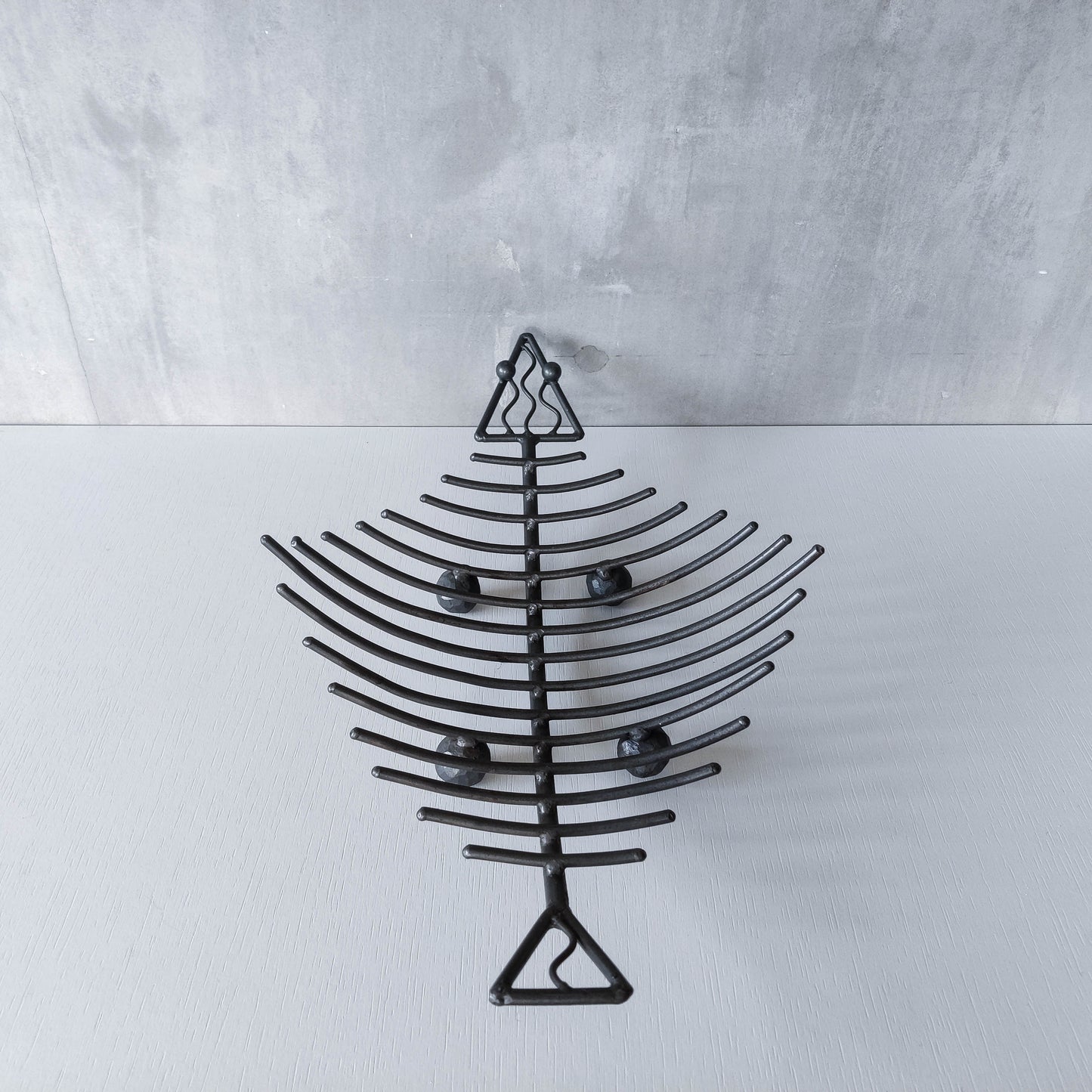 Vintage large forged steel fish skeleton sculptural centrepiece ball footed bowl