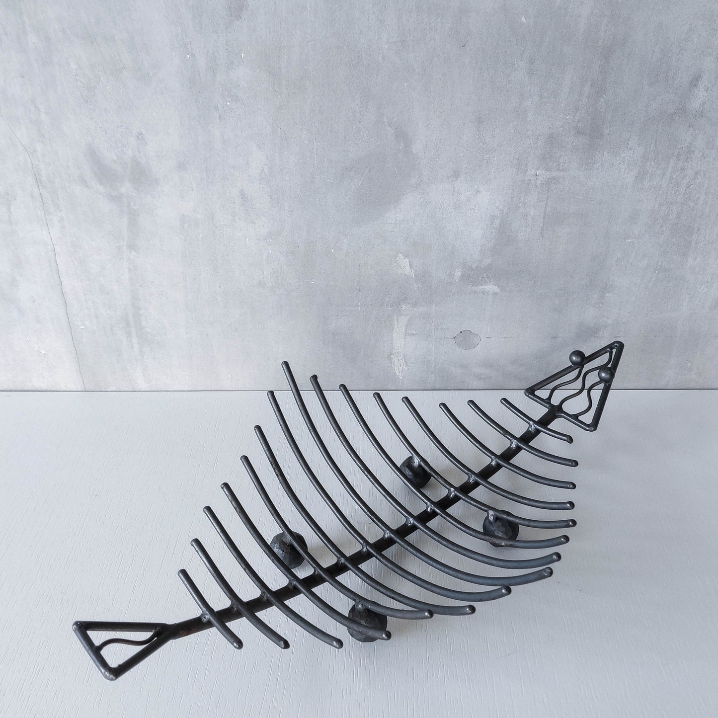 Vintage large forged steel fish skeleton sculptural centrepiece ball footed bowl