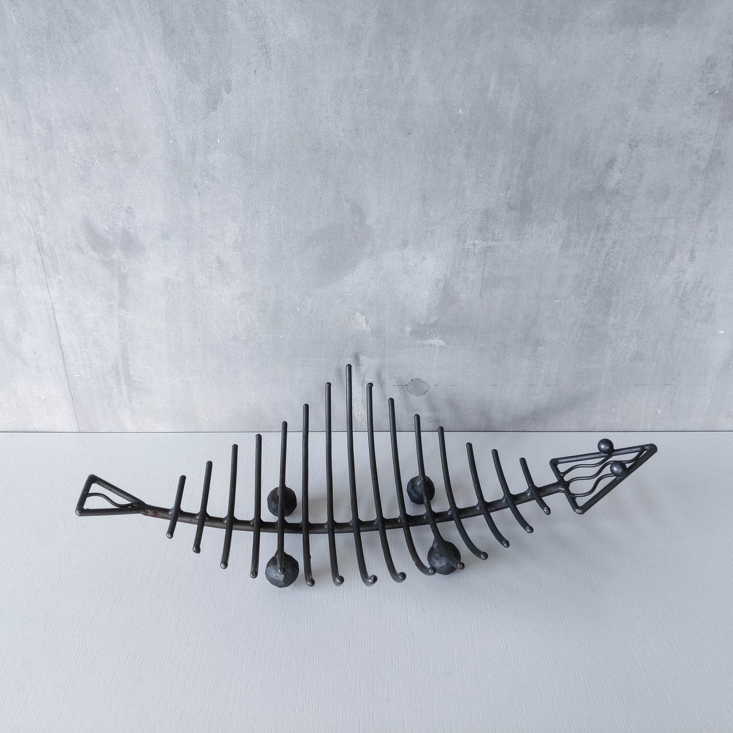 Vintage large forged steel fish skeleton sculptural centrepiece ball footed bowl