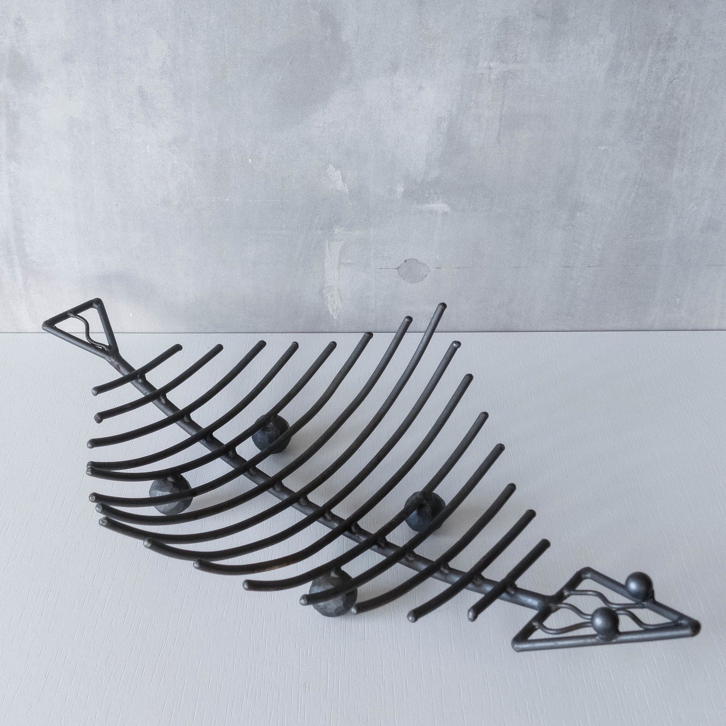 Vintage large forged steel fish skeleton sculptural centrepiece ball footed bowl