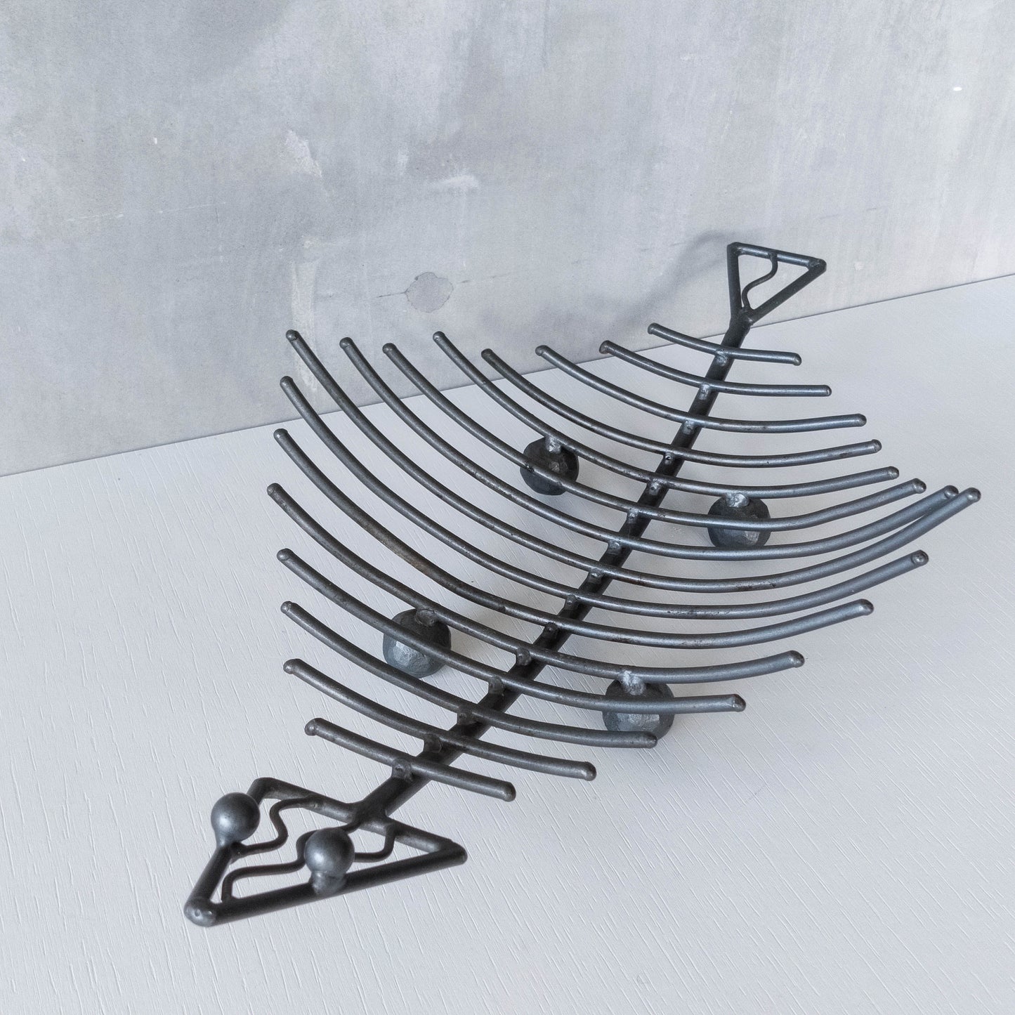 Vintage large forged steel fish skeleton sculptural centrepiece ball footed bowl