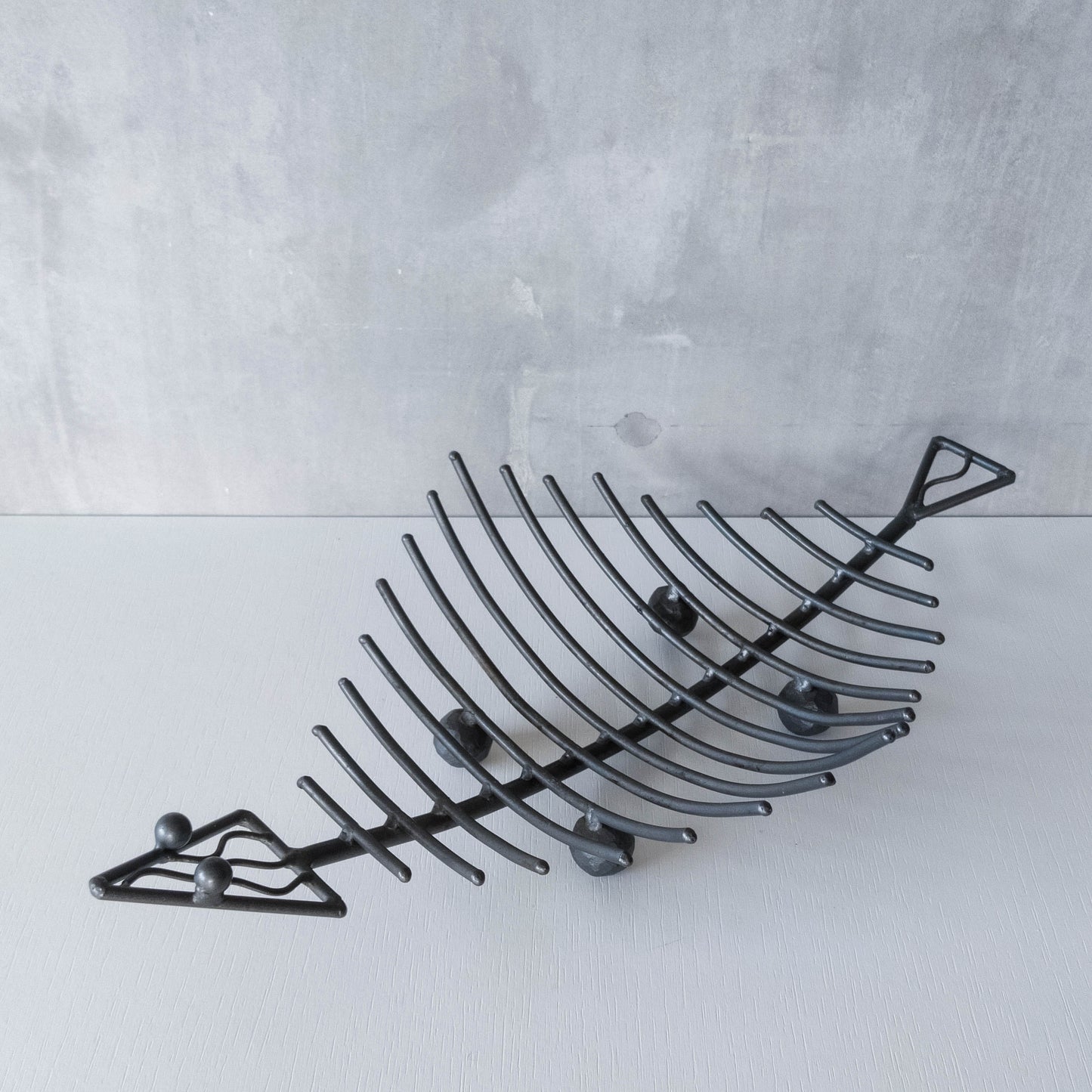 Vintage large forged steel fish skeleton sculptural centrepiece ball footed bowl