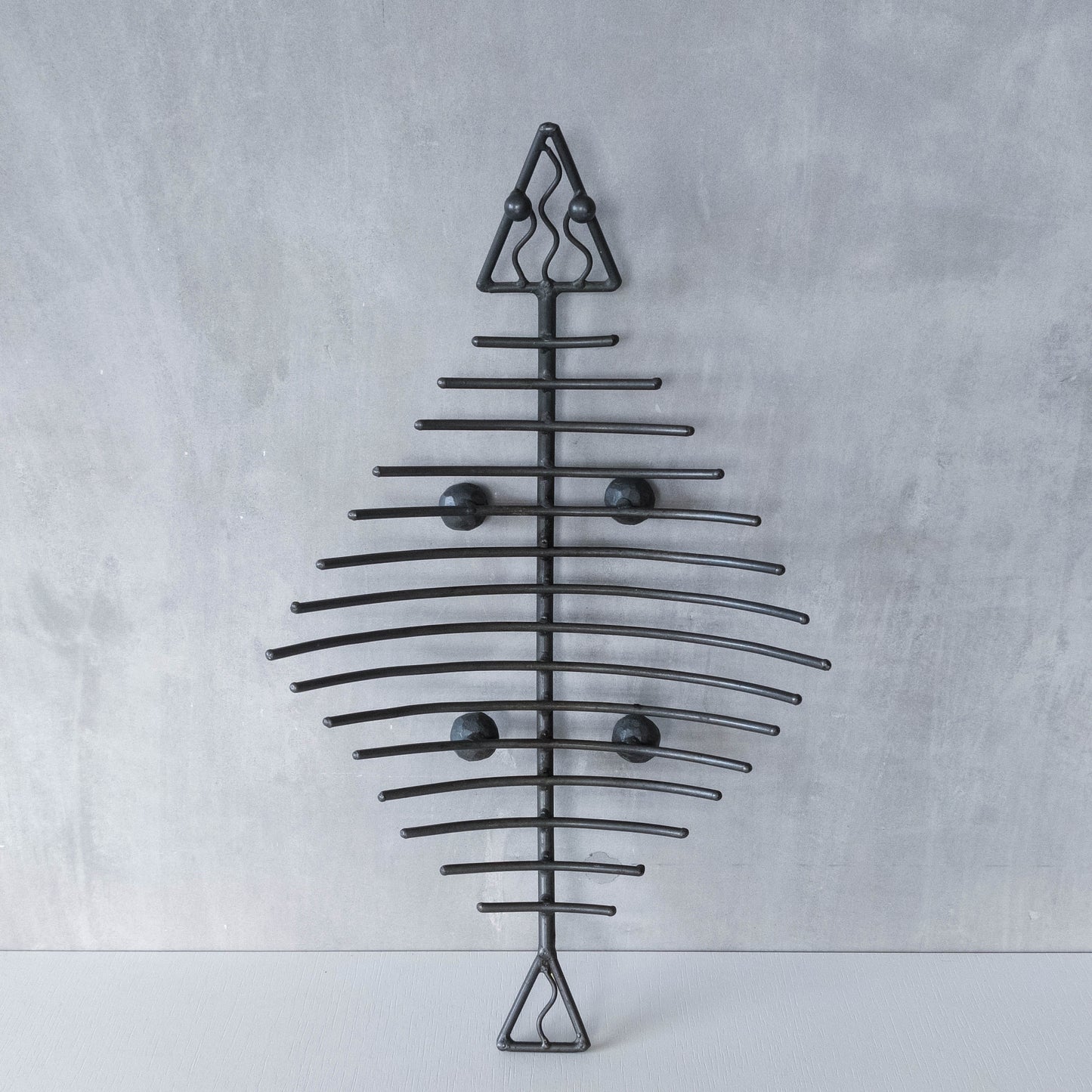 Vintage large forged steel fish skeleton sculptural centrepiece ball footed bowl