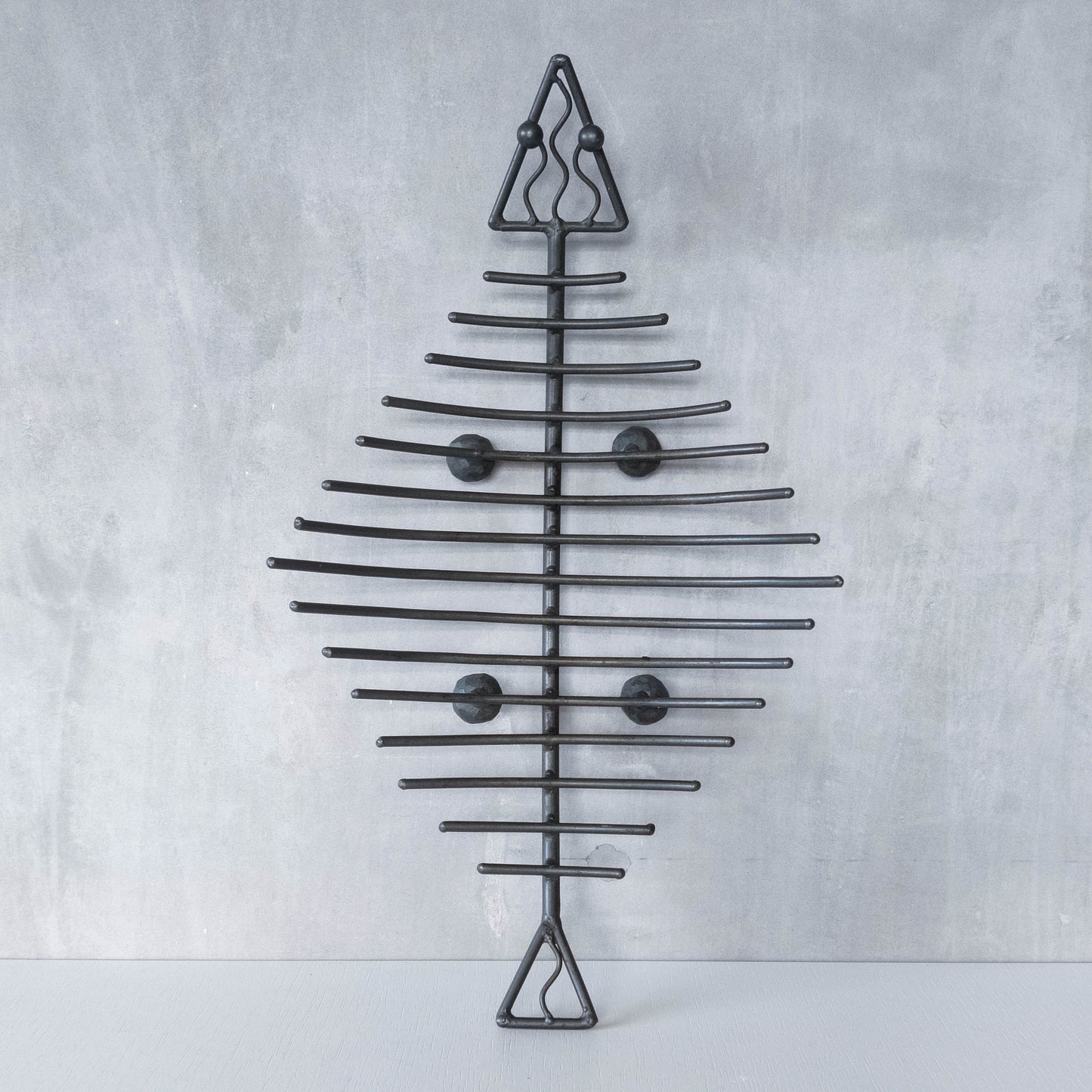 Vintage large forged steel fish skeleton sculptural centrepiece ball footed bowl