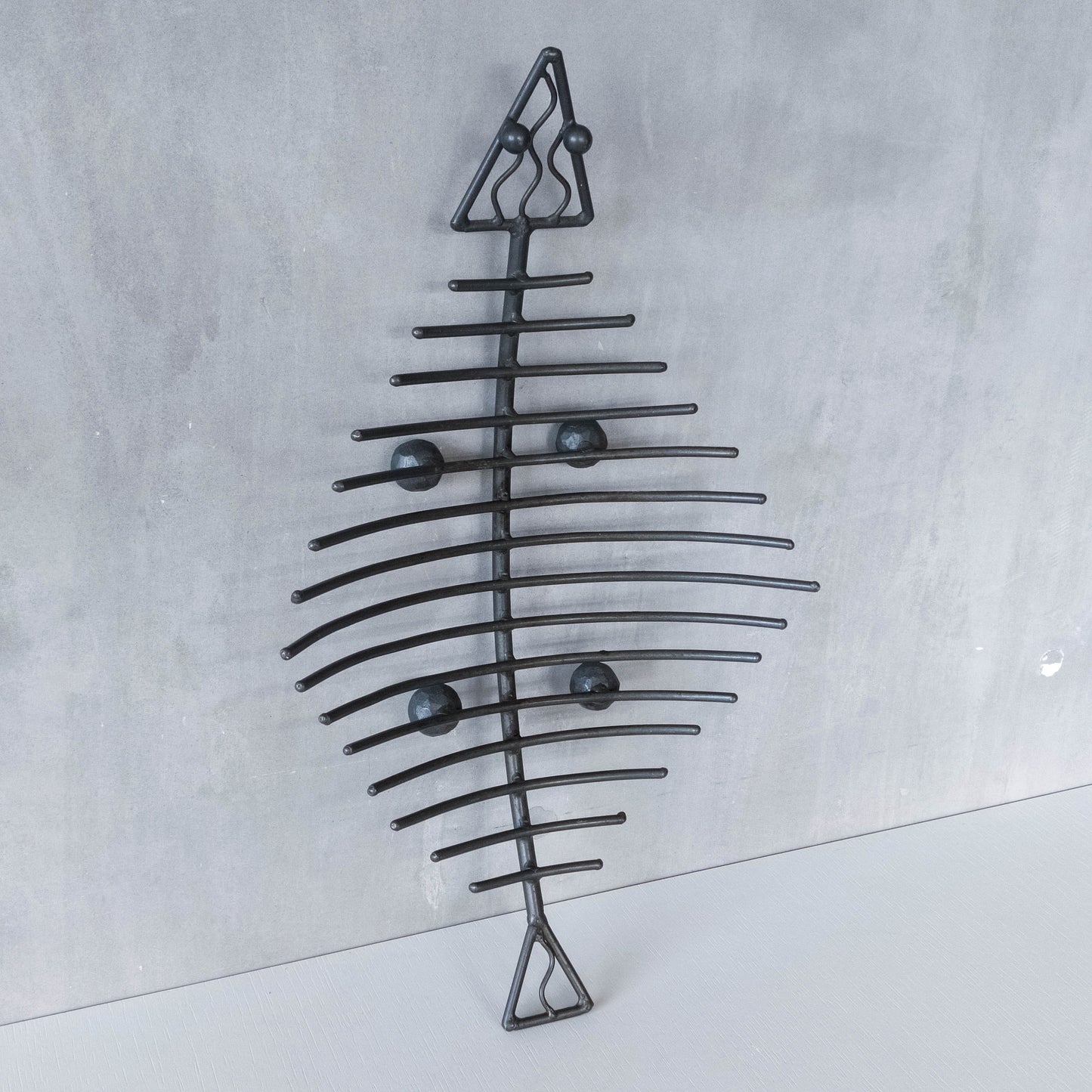 Vintage large forged steel fish skeleton sculptural centrepiece ball footed bowl